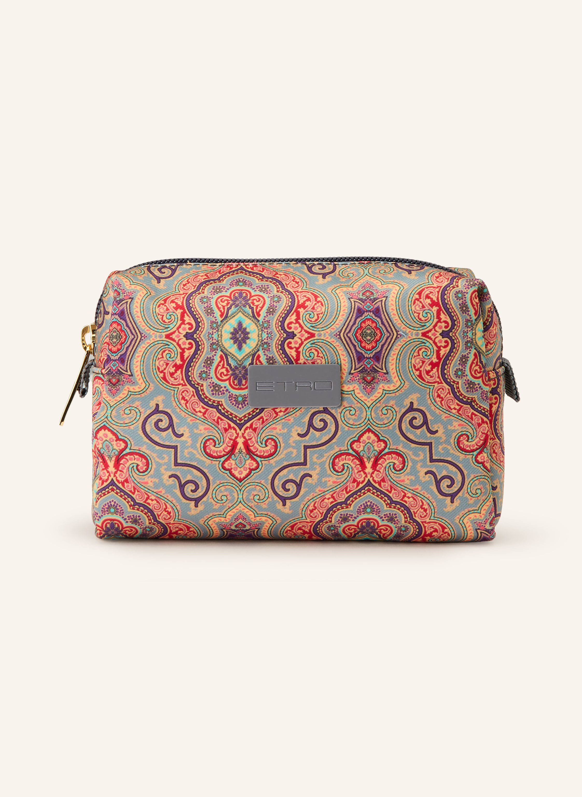 Etro Ein Steckfach. Reißverschluss. Innen ein Hauptfach. Label-Wording. Textil. Paisley-Muster. Made in Italy in türkis / lila / rot