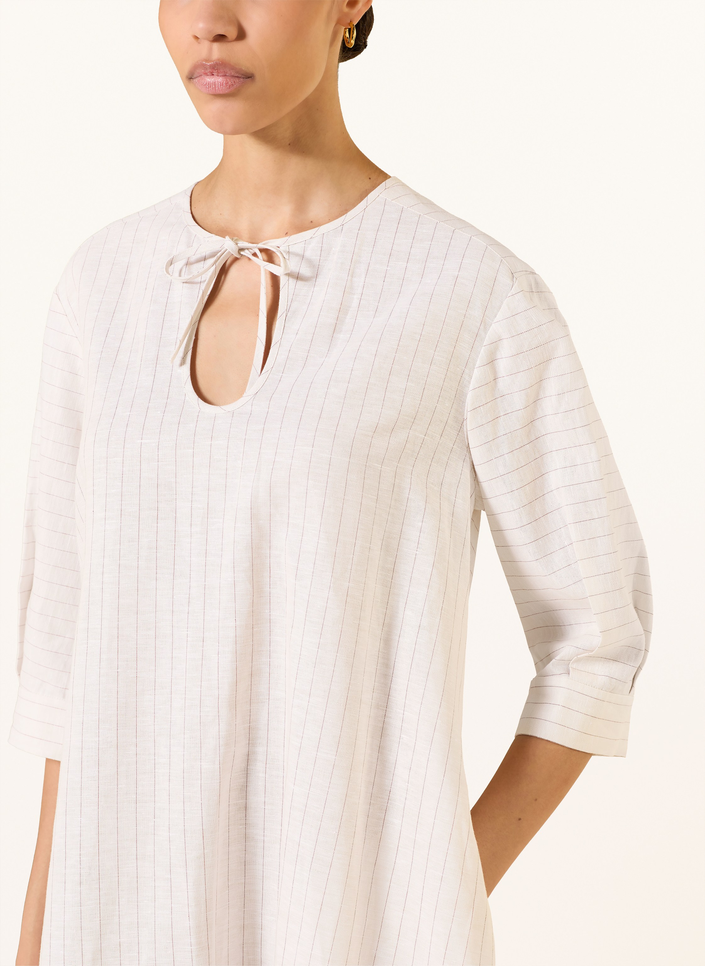 Thumbnail - Mm By Max Mara Kleid Memo Mit Leinen Und 3/4-Arm weiss