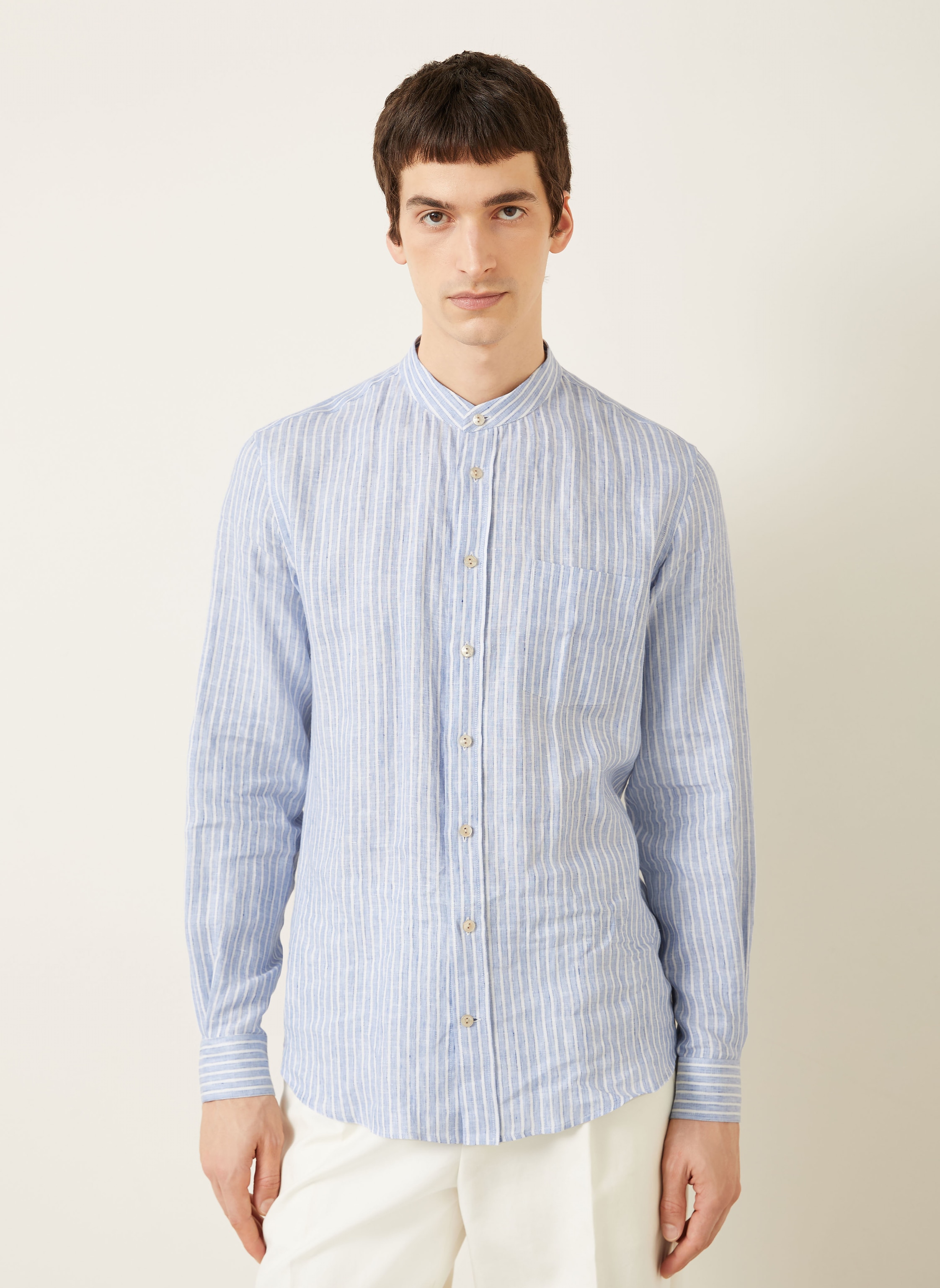 Thumbnail - Agnona Leinenhemd Regular Fit Mit Stehkragen blau