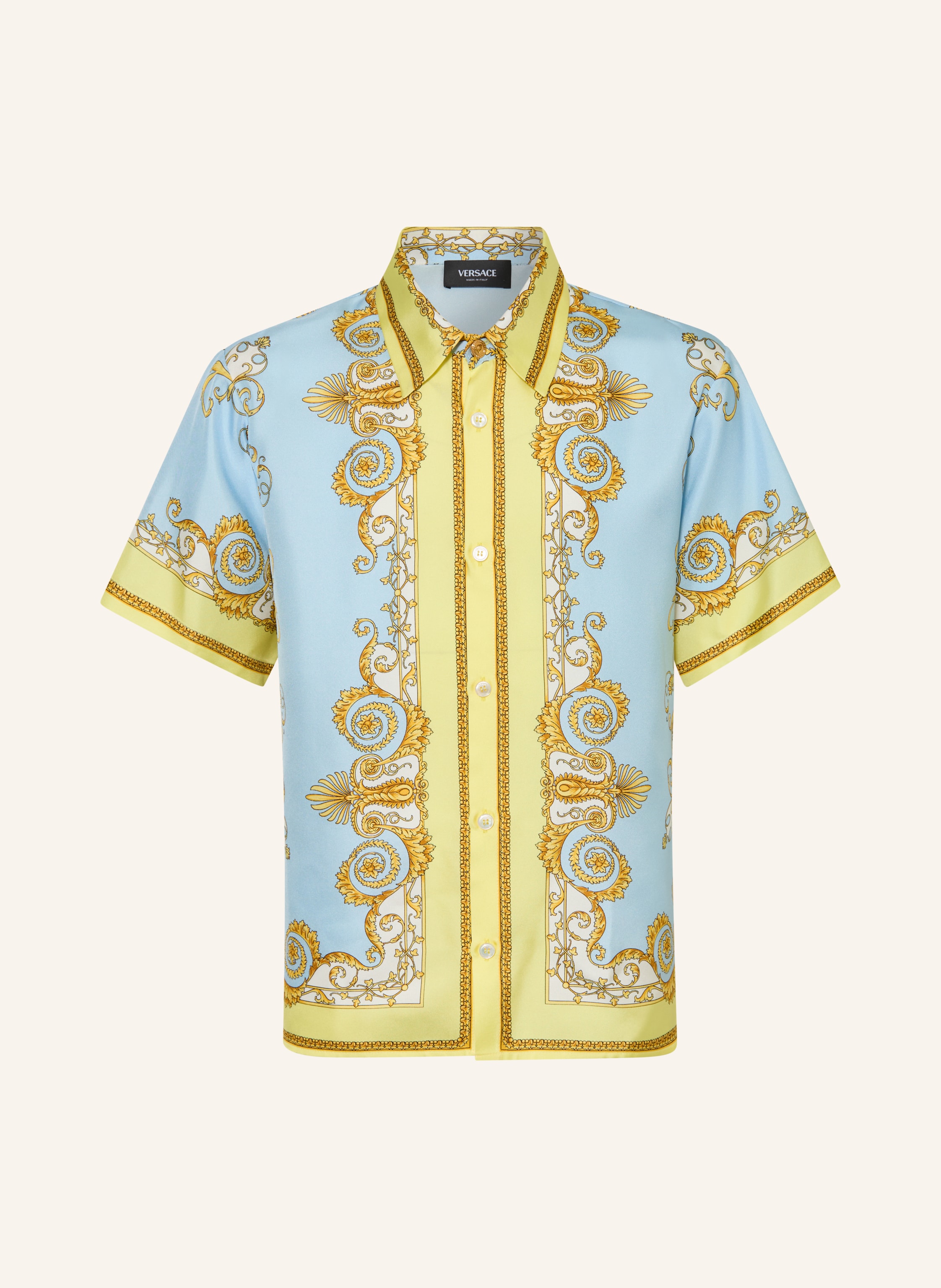 Versace Versace Kurzarm-Hemd Barocco Aus Seide blau in HELLBLAU / DUNKELGELB / GELB
