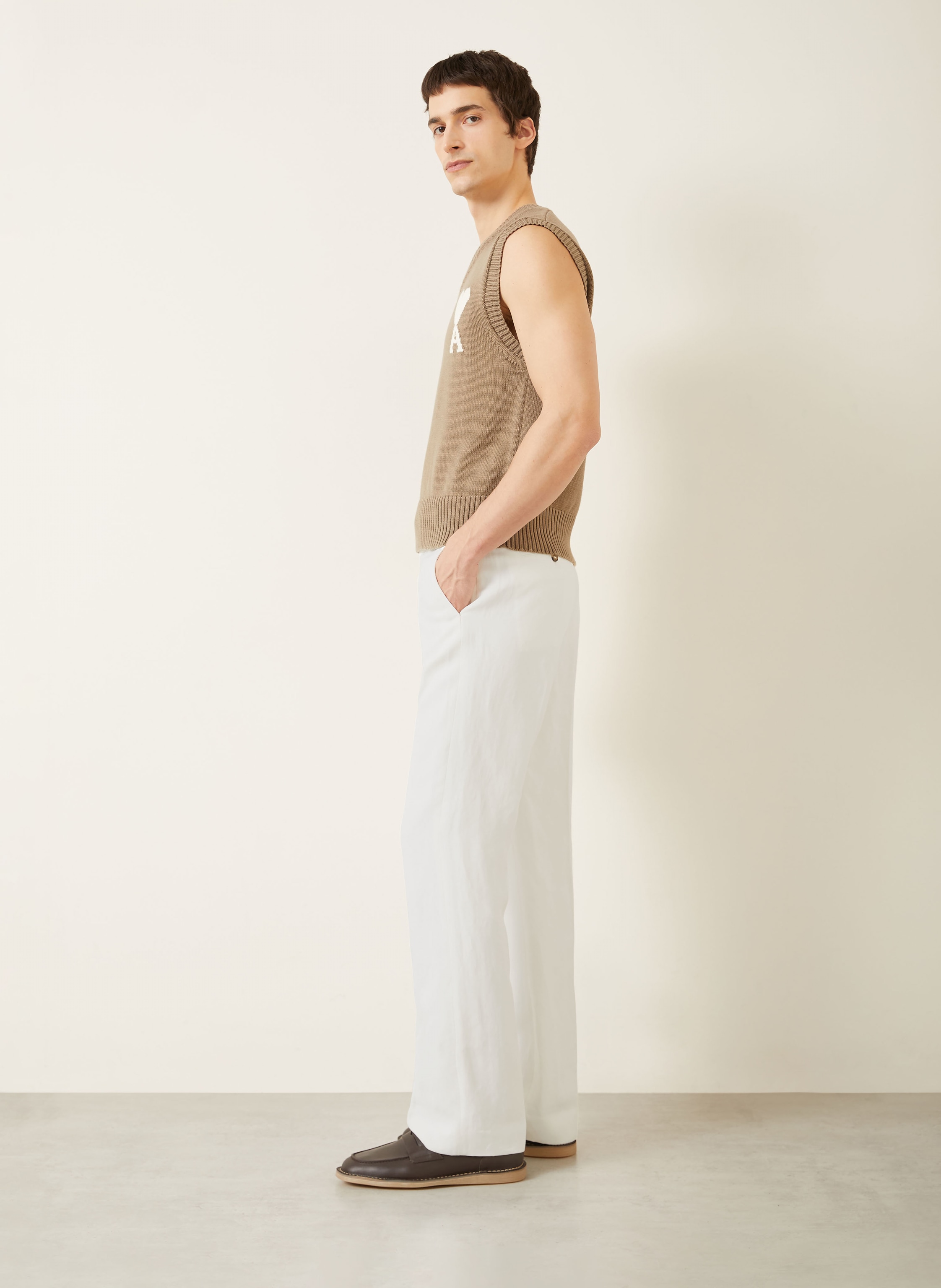 Thumbnail - Ami Paris Hose Regular Fit Mit Leinen beige