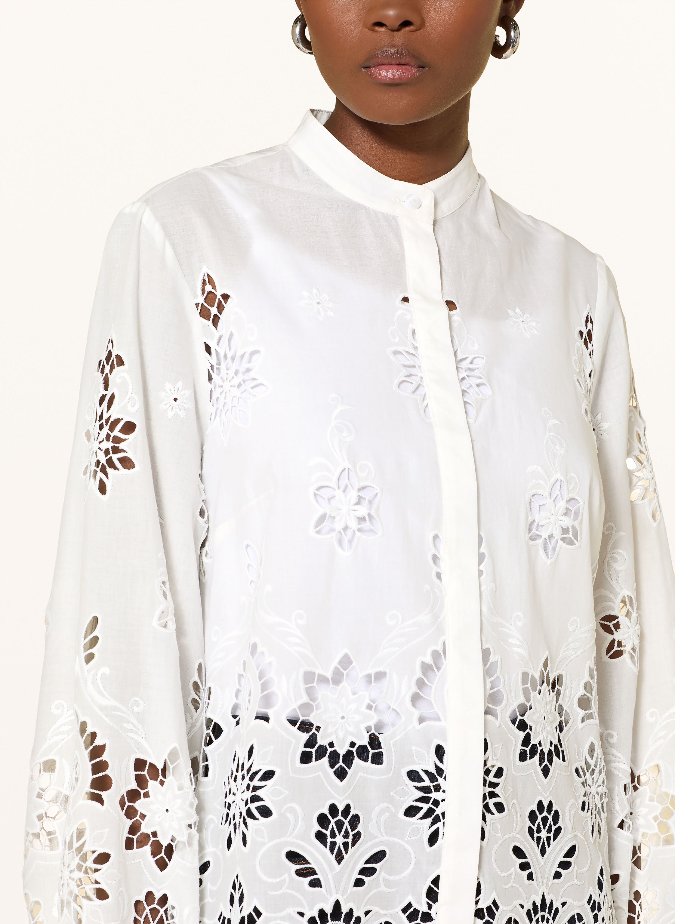 Thumbnail - Elena Miro Bluse Aus Lochspitze weiss