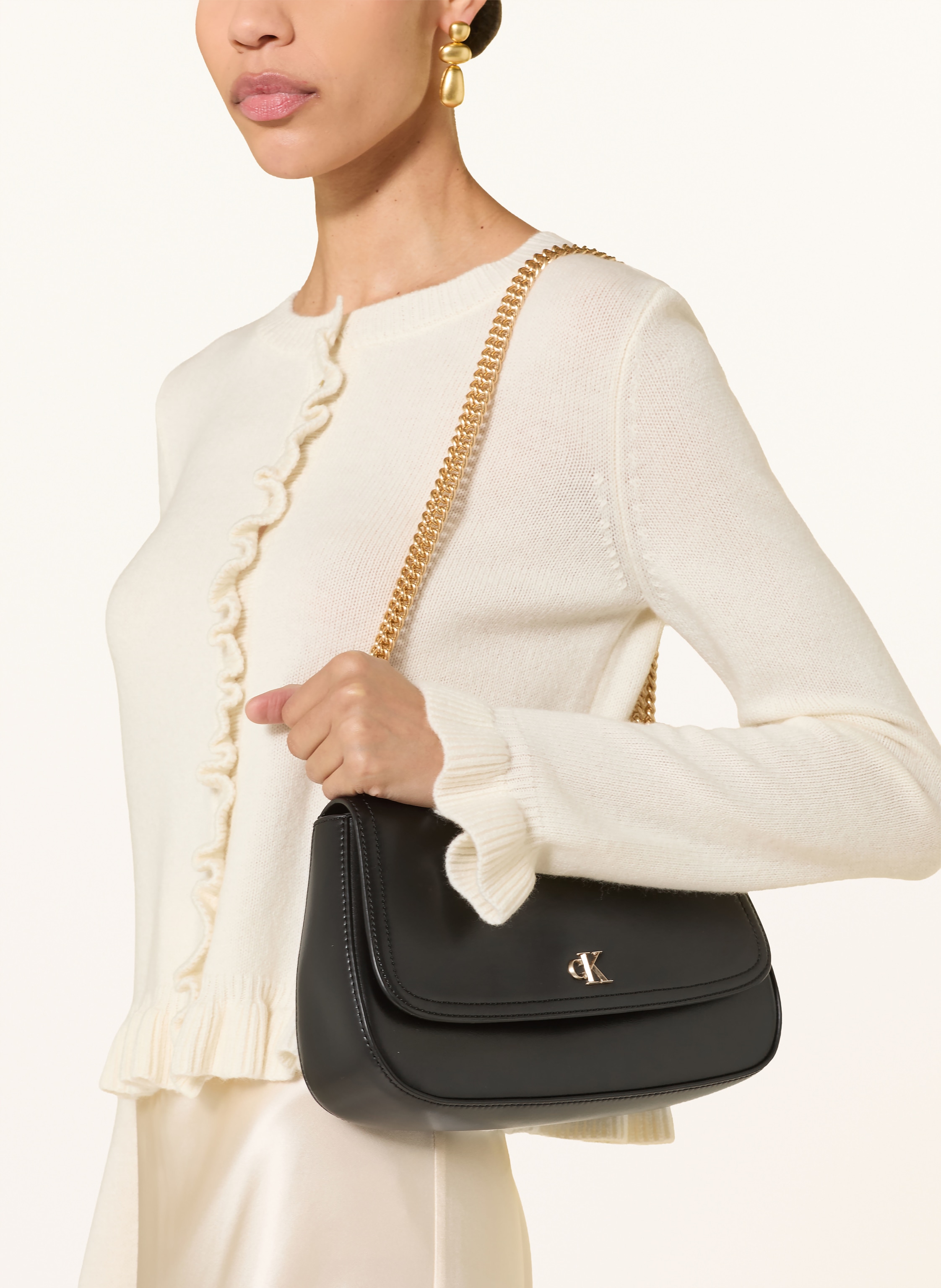 Thumbnail - Ladneri Strickjacke Chloe Mit Cashmere Und Rüschen weiss