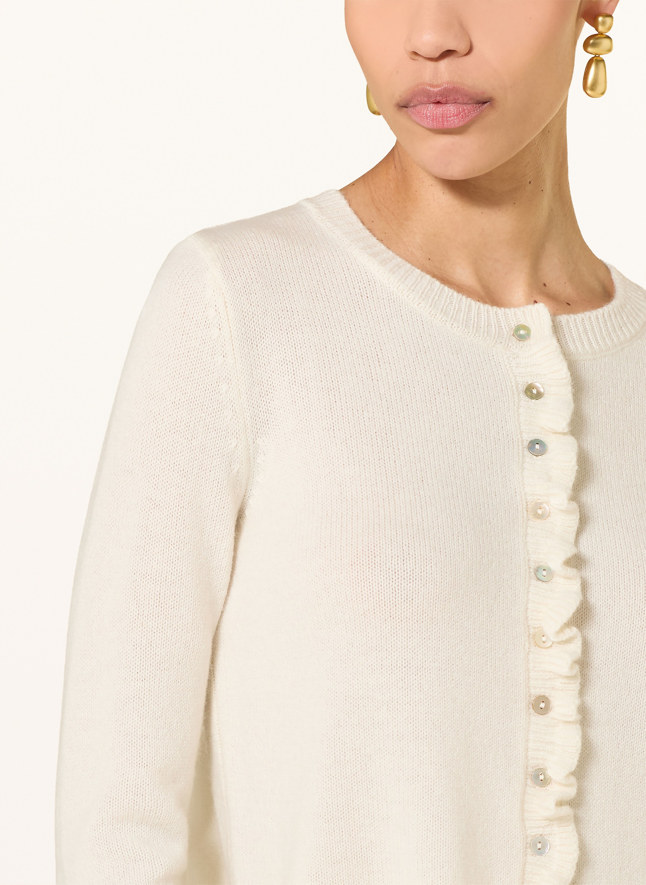 Thumbnail - Ladneri Strickjacke Chloe Mit Cashmere Und Rüschen weiss