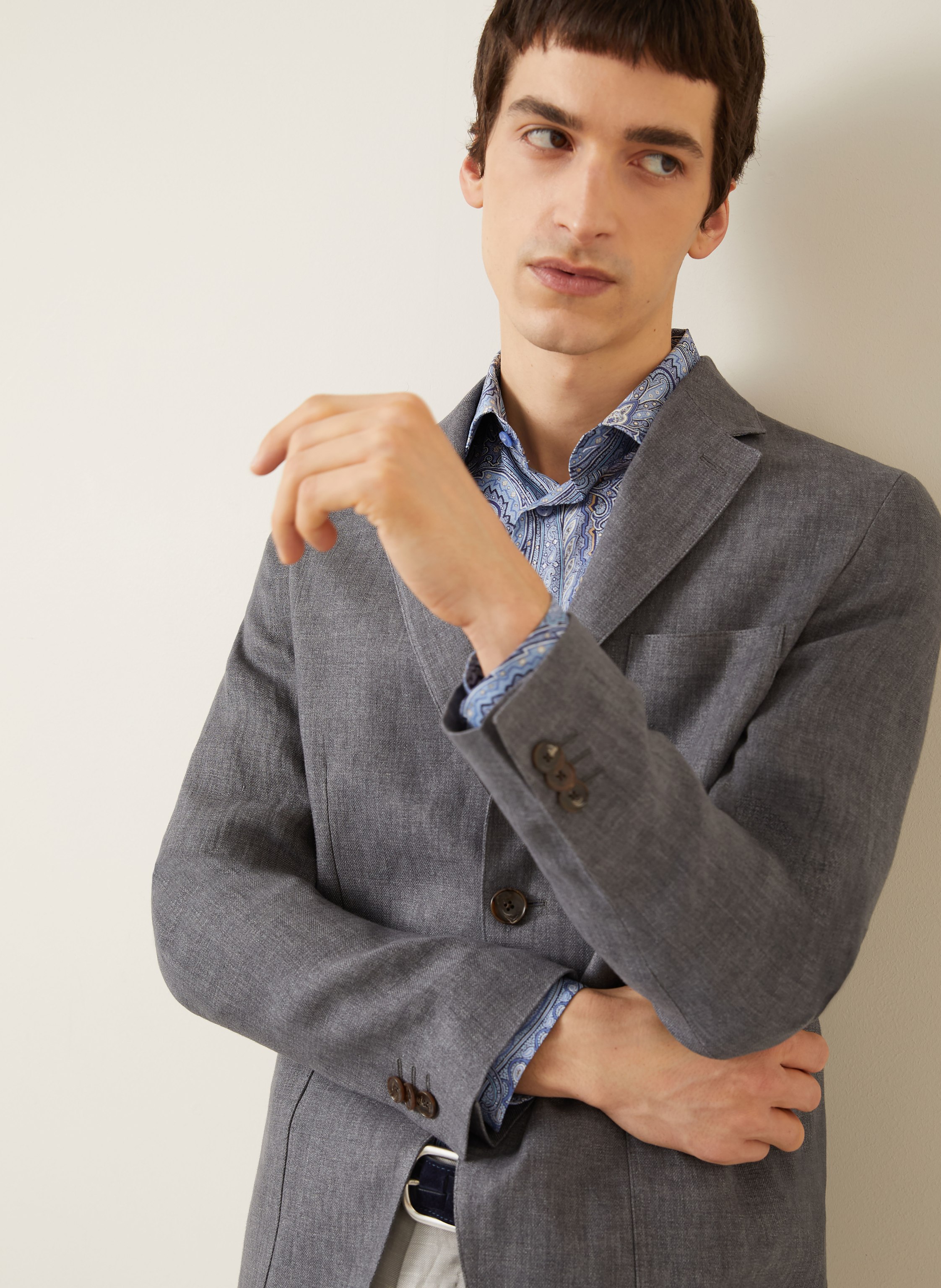 Thumbnail - Etro Anzugsakko Slim Fit Aus Leinen grau