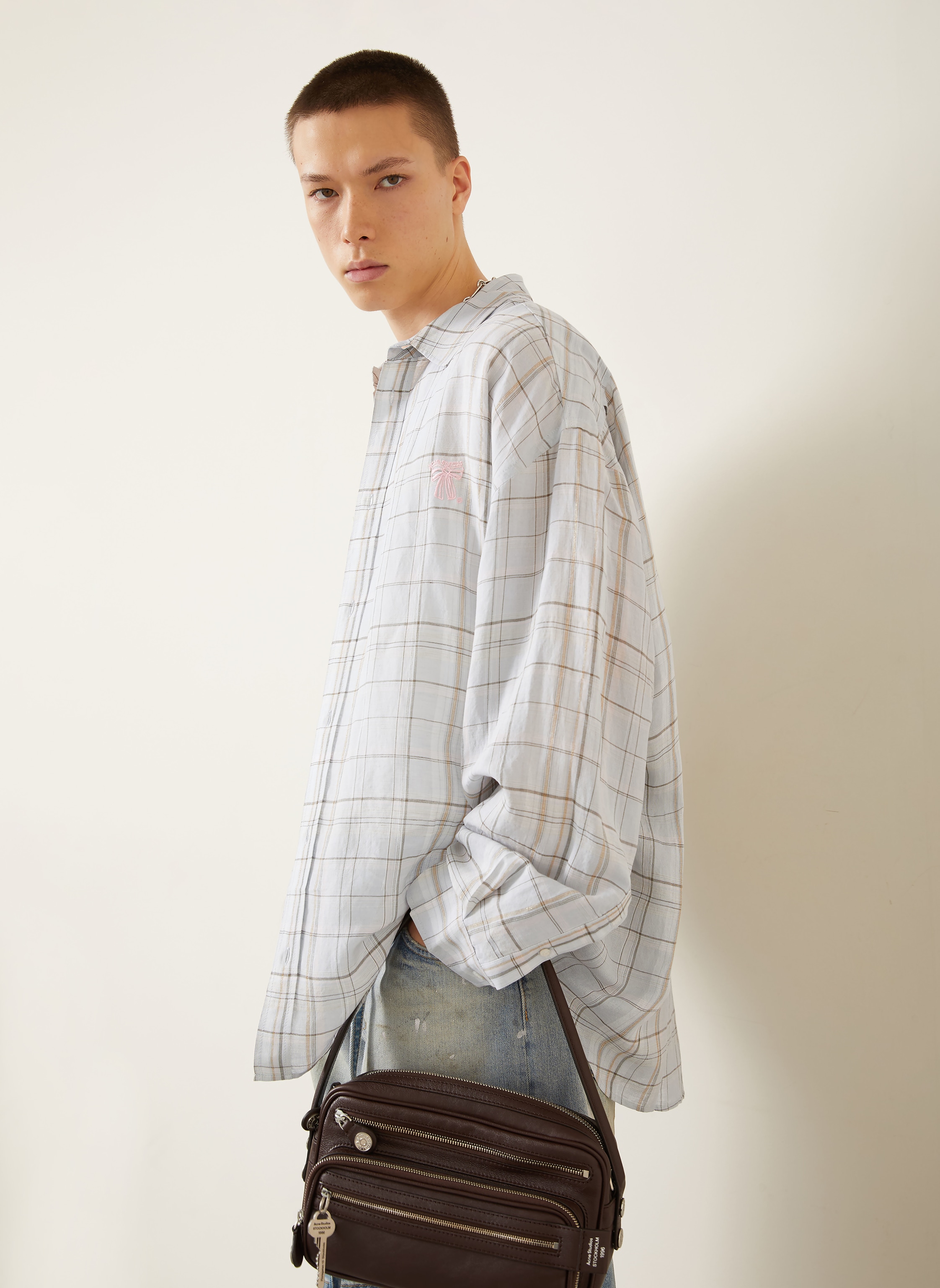 Thumbnail - Acne Studios Hemd Comfort Fit Mit Glitzergarn grau