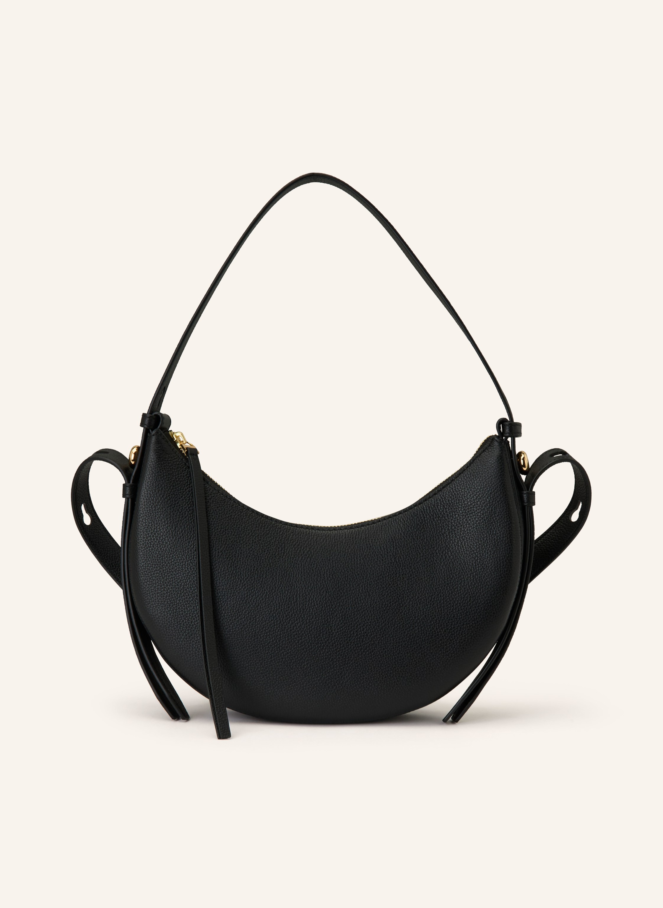 Tory Burch Ein Kartenfach. Abnehmbarer Schulterriemen. Längenverstellbarer Schulterriemen. Reißverschluss. Innen ein Hauptfach. Label-Detail. Genarbtes Leder. Unifarben. Matte Optik in schwarz / gold