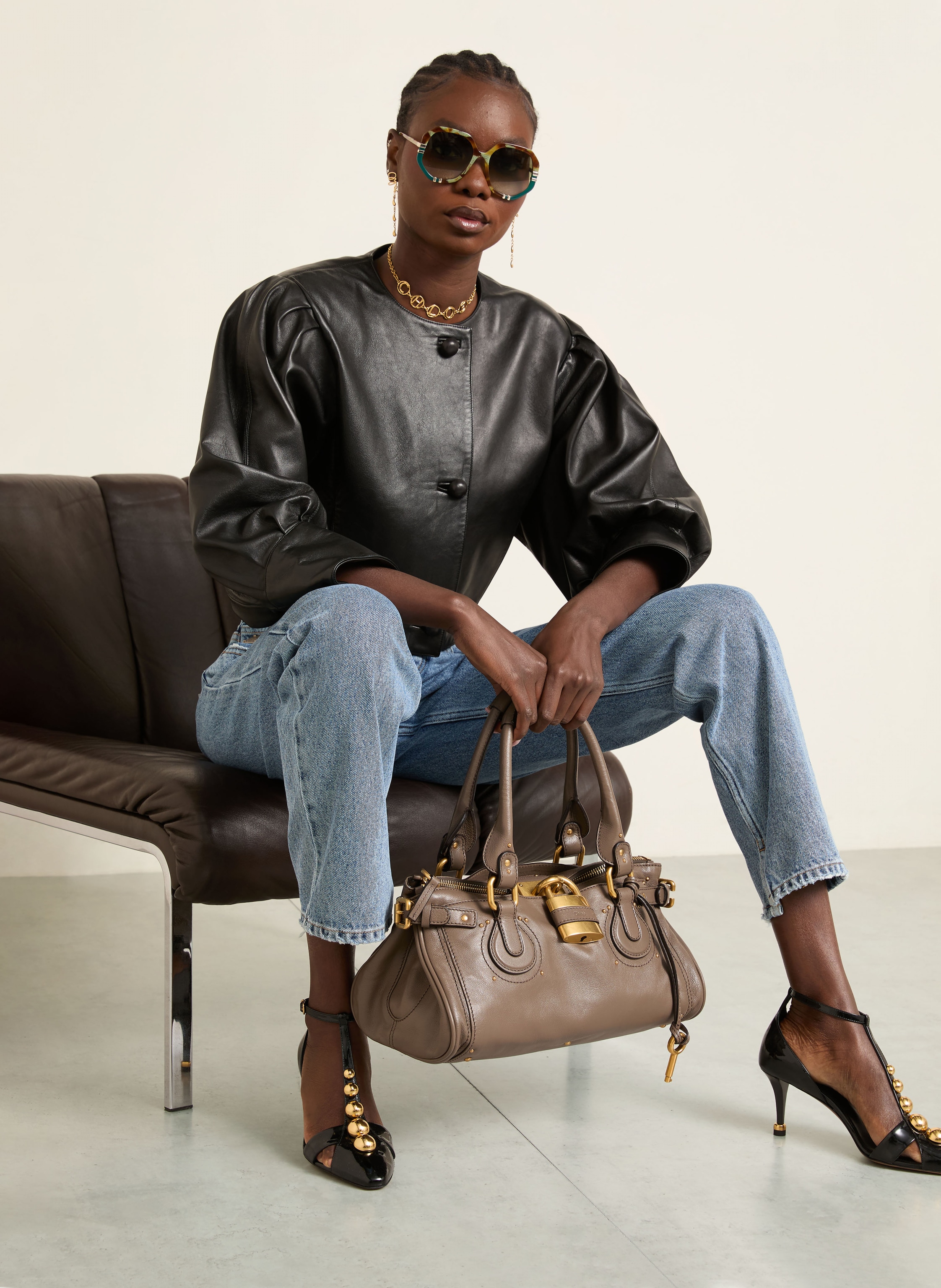 Thumbnail - Chloé Handtasche Paddington Mit Nieten grau