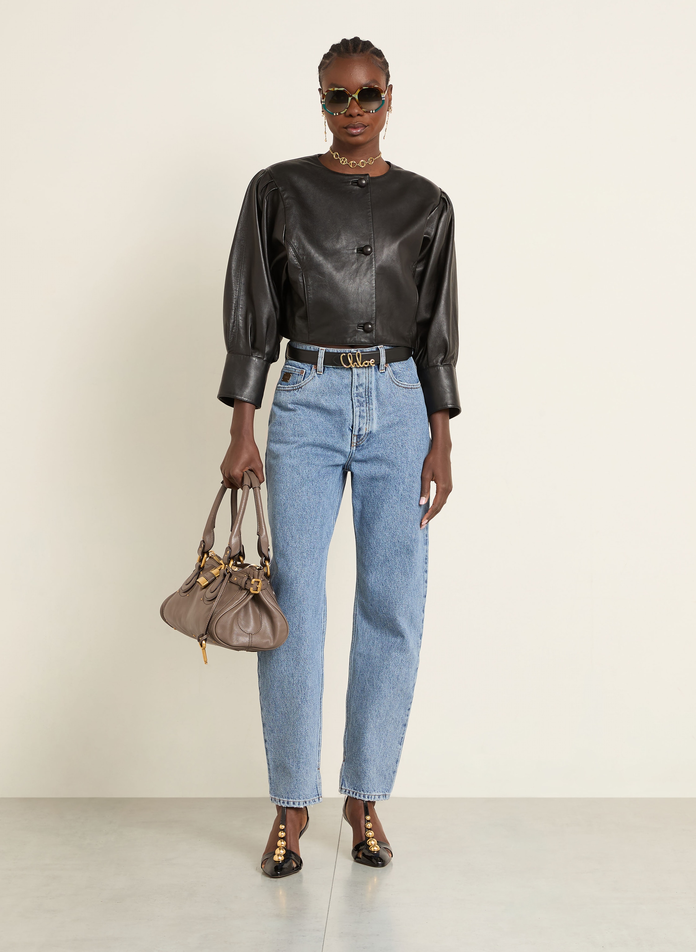 Thumbnail - Chloé Handtasche Paddington Mit Nieten grau