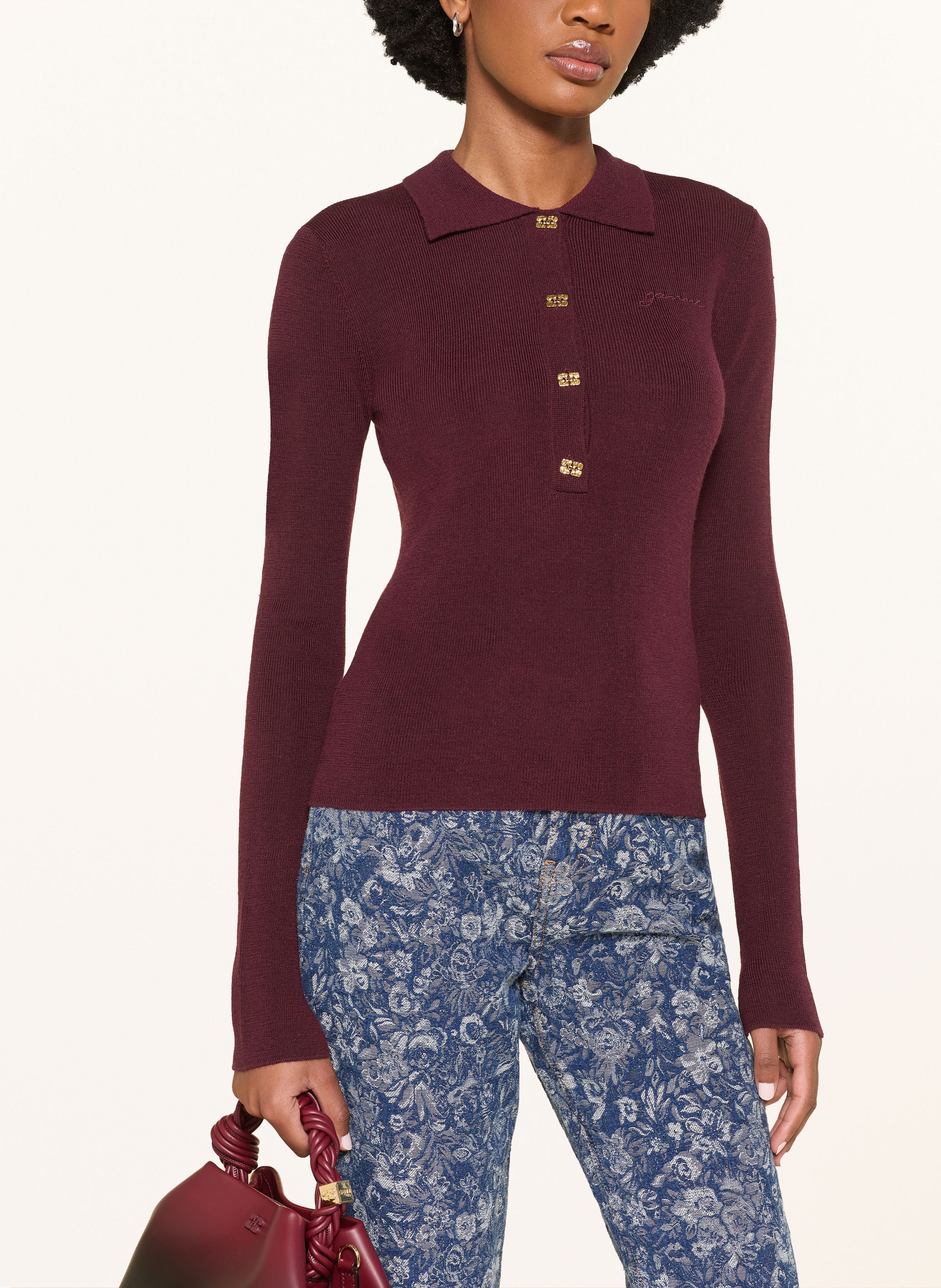 Thumbnail - Ganni Strick-Poloshirt rot