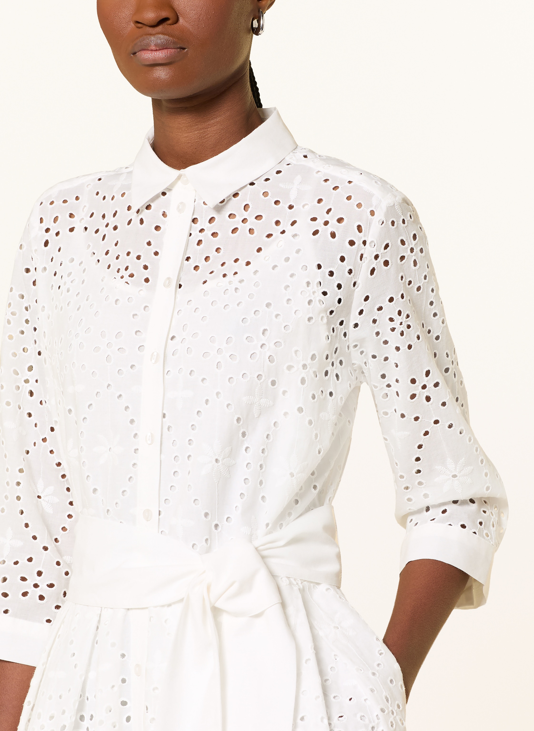 Thumbnail - Milano Italy Hemdblusenkleid Aus Lochspitze Mit 3/4-Arm weiss