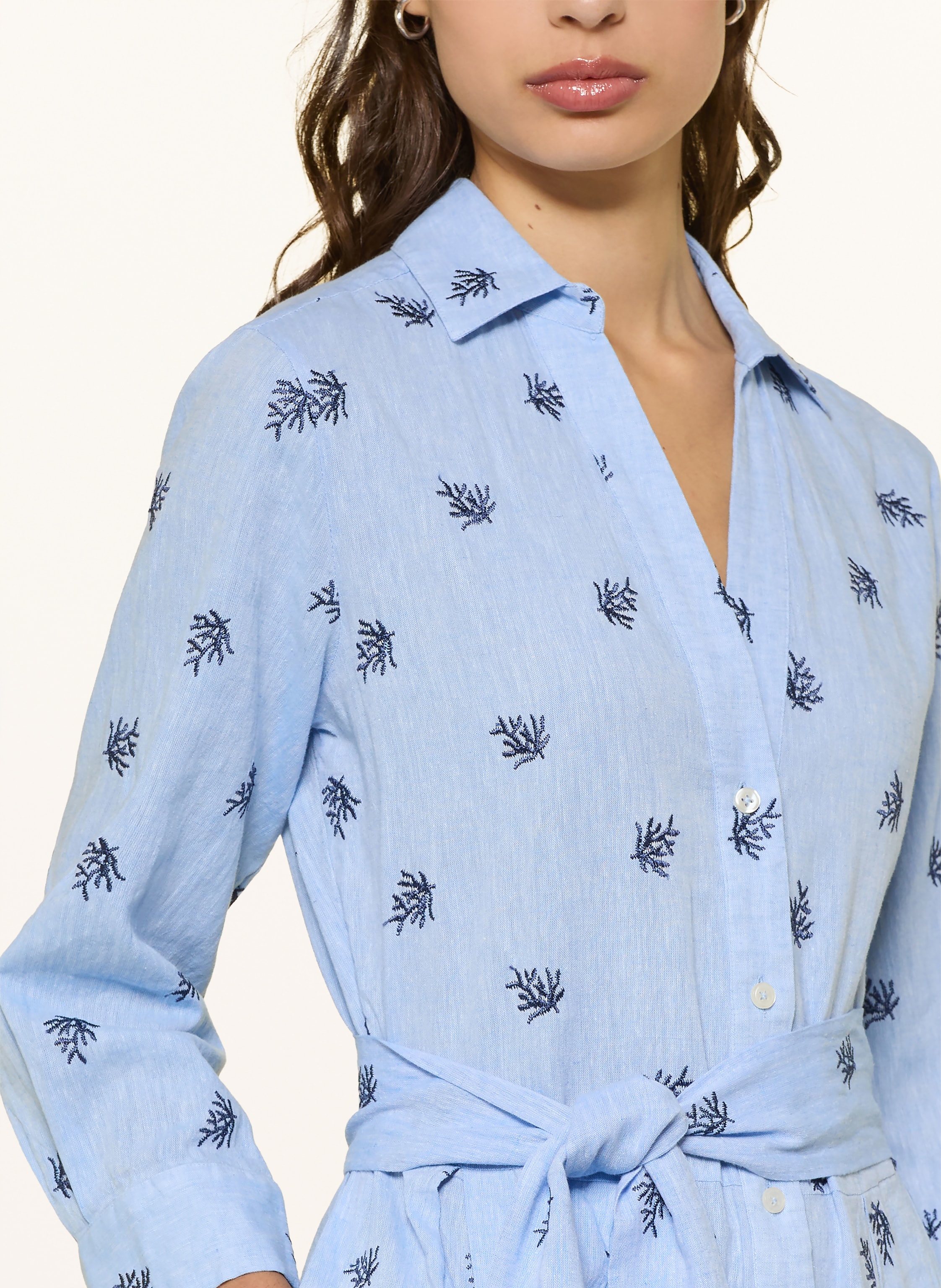 Thumbnail - 0039 Italy Hemdblusenkleid Julene Mit Leinen blau