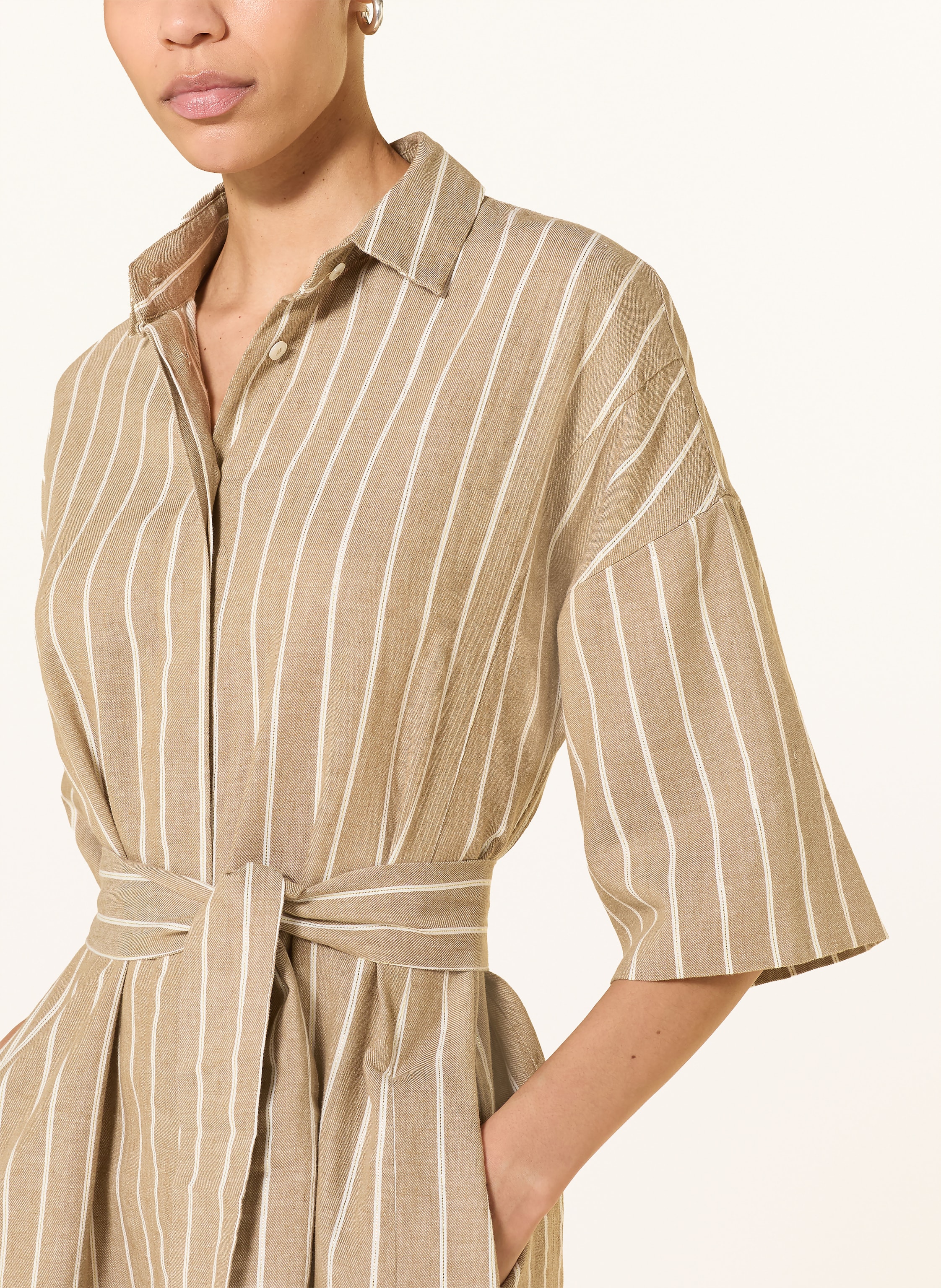 Thumbnail - 0039 Italy Hemdblusenkleid Aus Leinen Mit 3/4-Arm braun