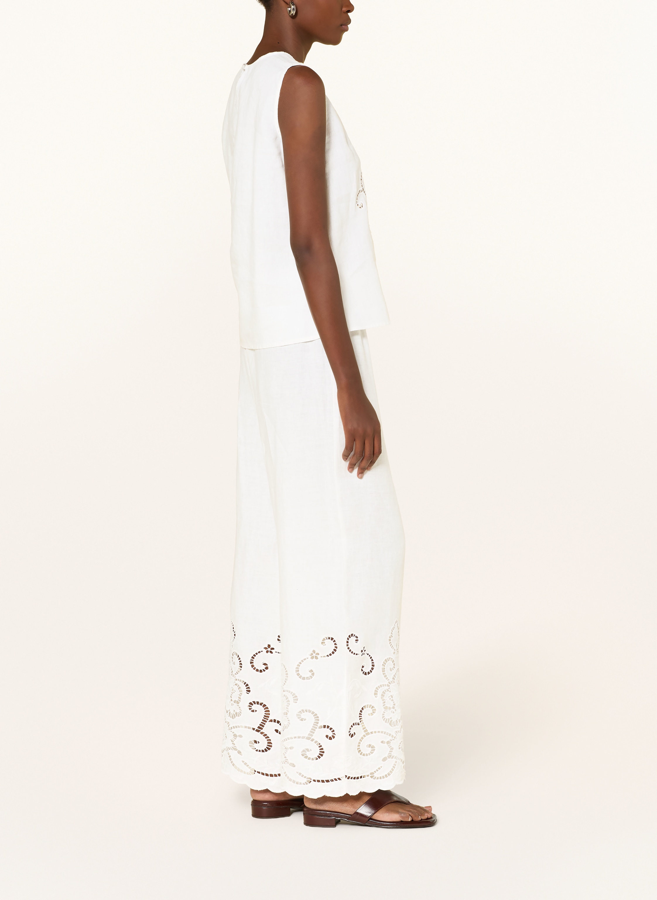 Thumbnail - Angoor Marlenehose Carina Aus Leinen Mit Lochspitze weiss