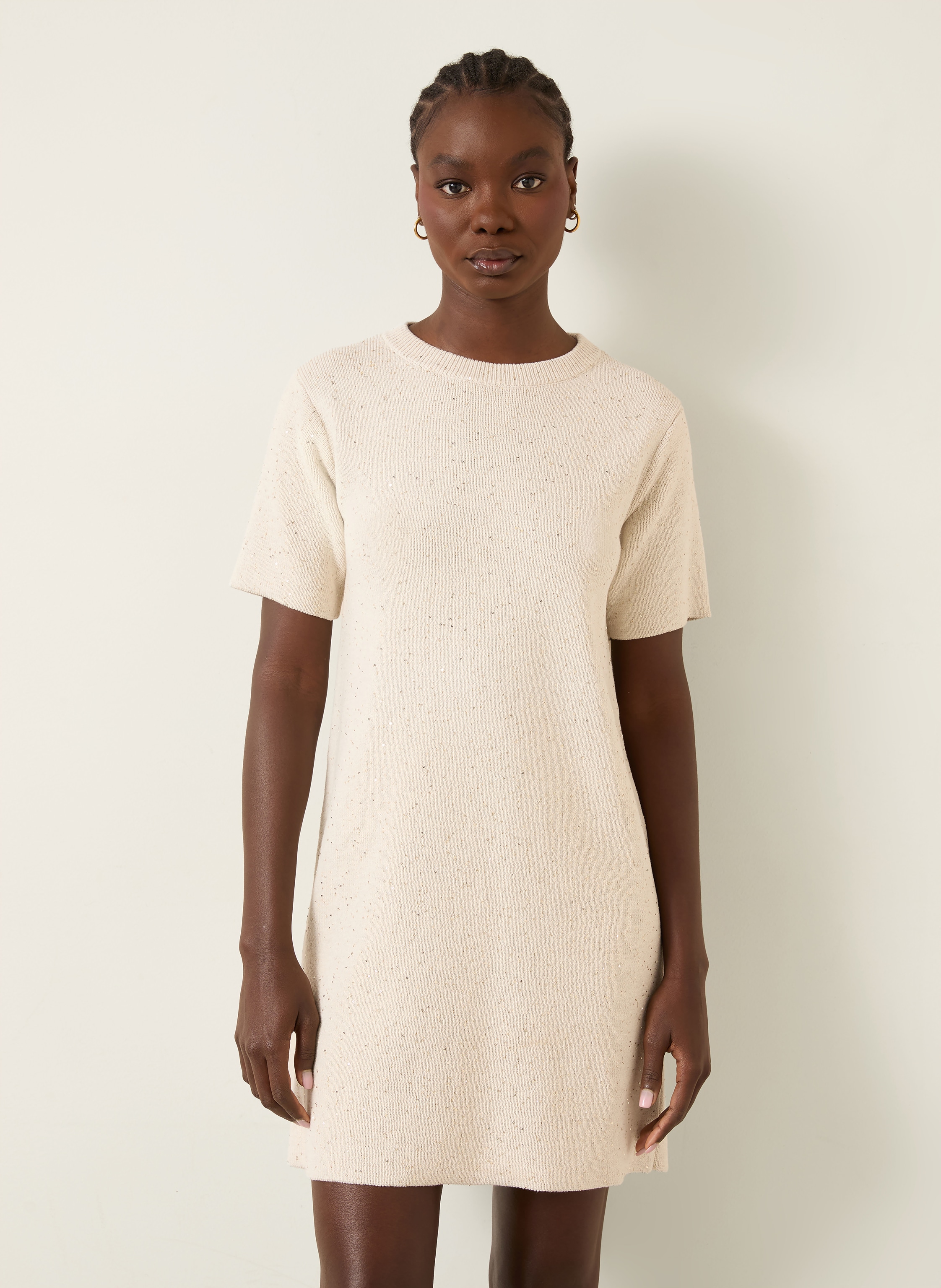 Thumbnail - Brunello Cucinelli Strickkleid Mit Pailletten beige