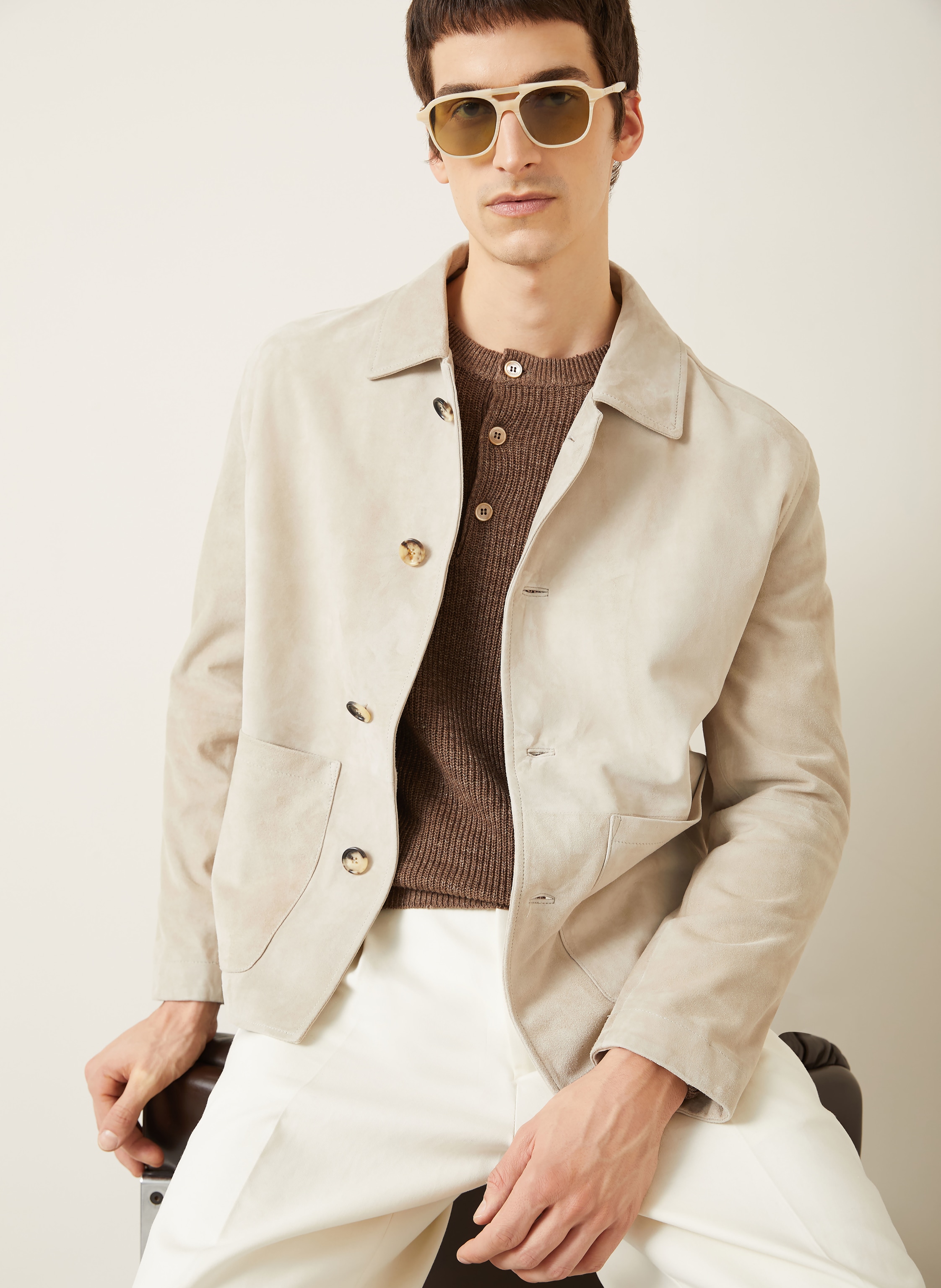 Thumbnail - Manzoni 24 Leder-Overjacket beige
