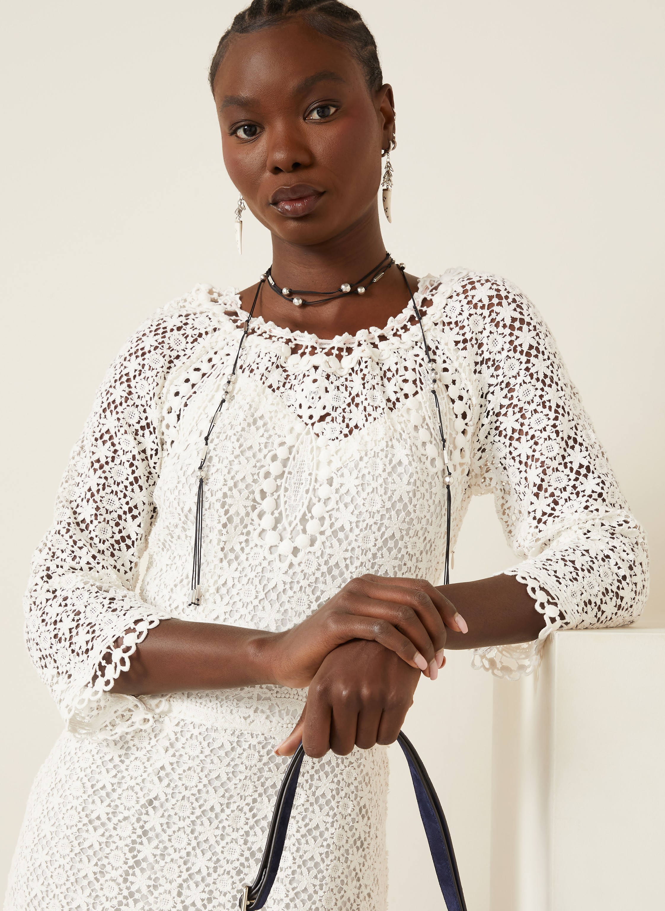 Thumbnail - Isabel Marant Spitzenkleid Hayra Mit 3/4-Arm weiss