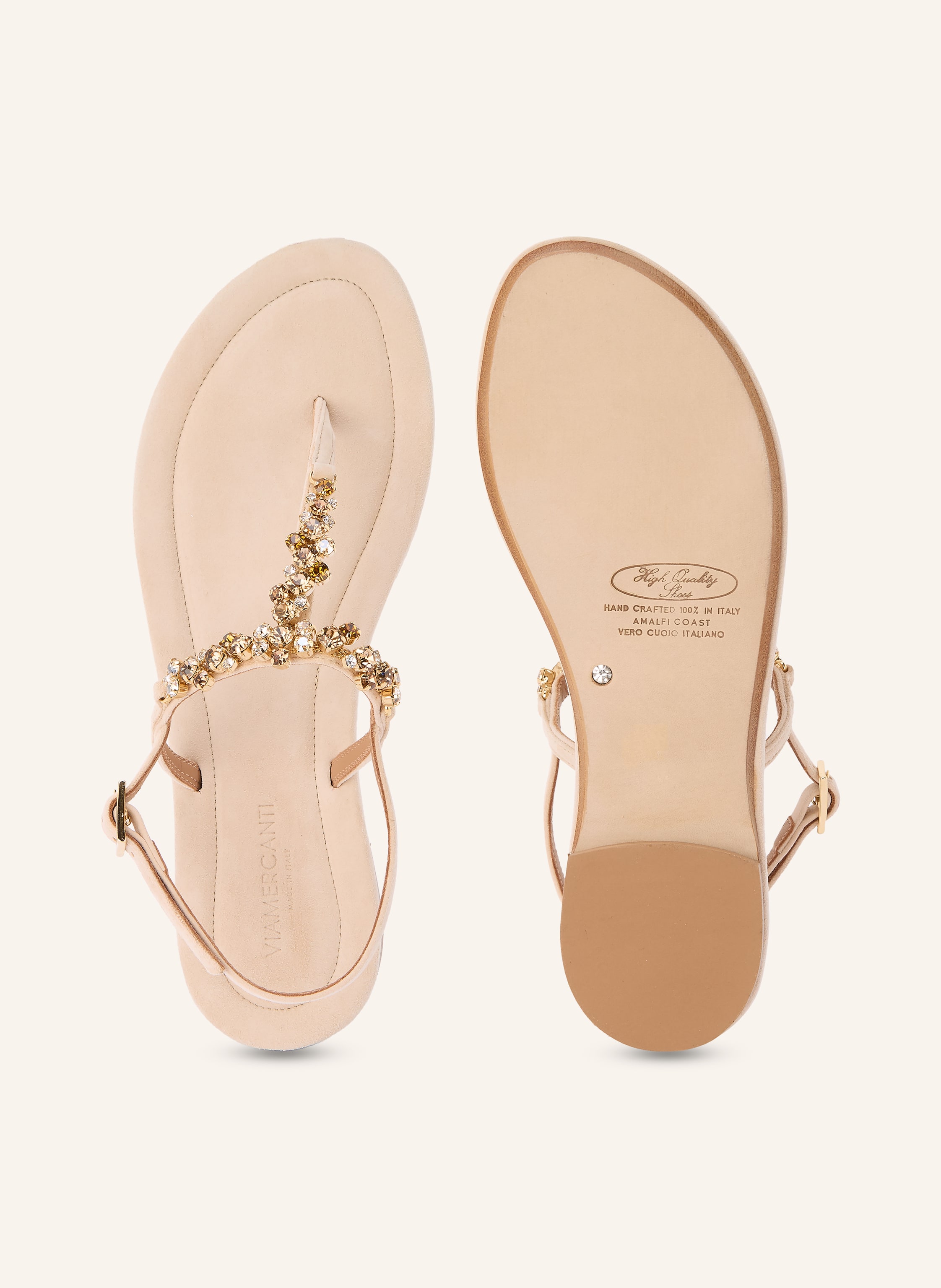 Thumbnail - Viamercanti Zehentrenner Mit Schmucksteinen beige