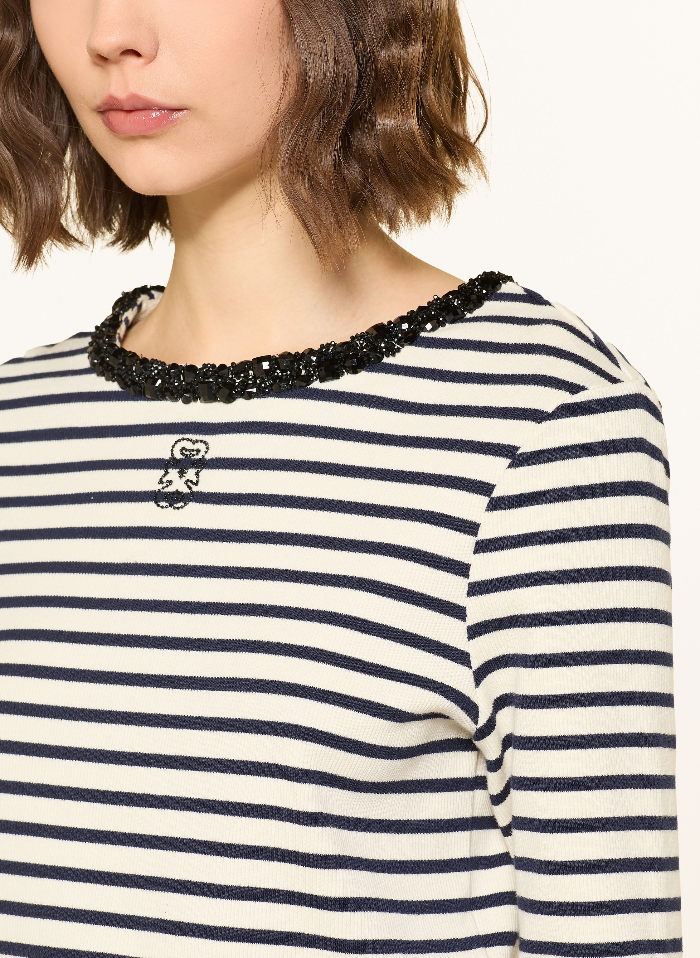 Thumbnail - Sandro Cropped-Shirt Mit Schmucksteinen Und 3/4-Arm blau