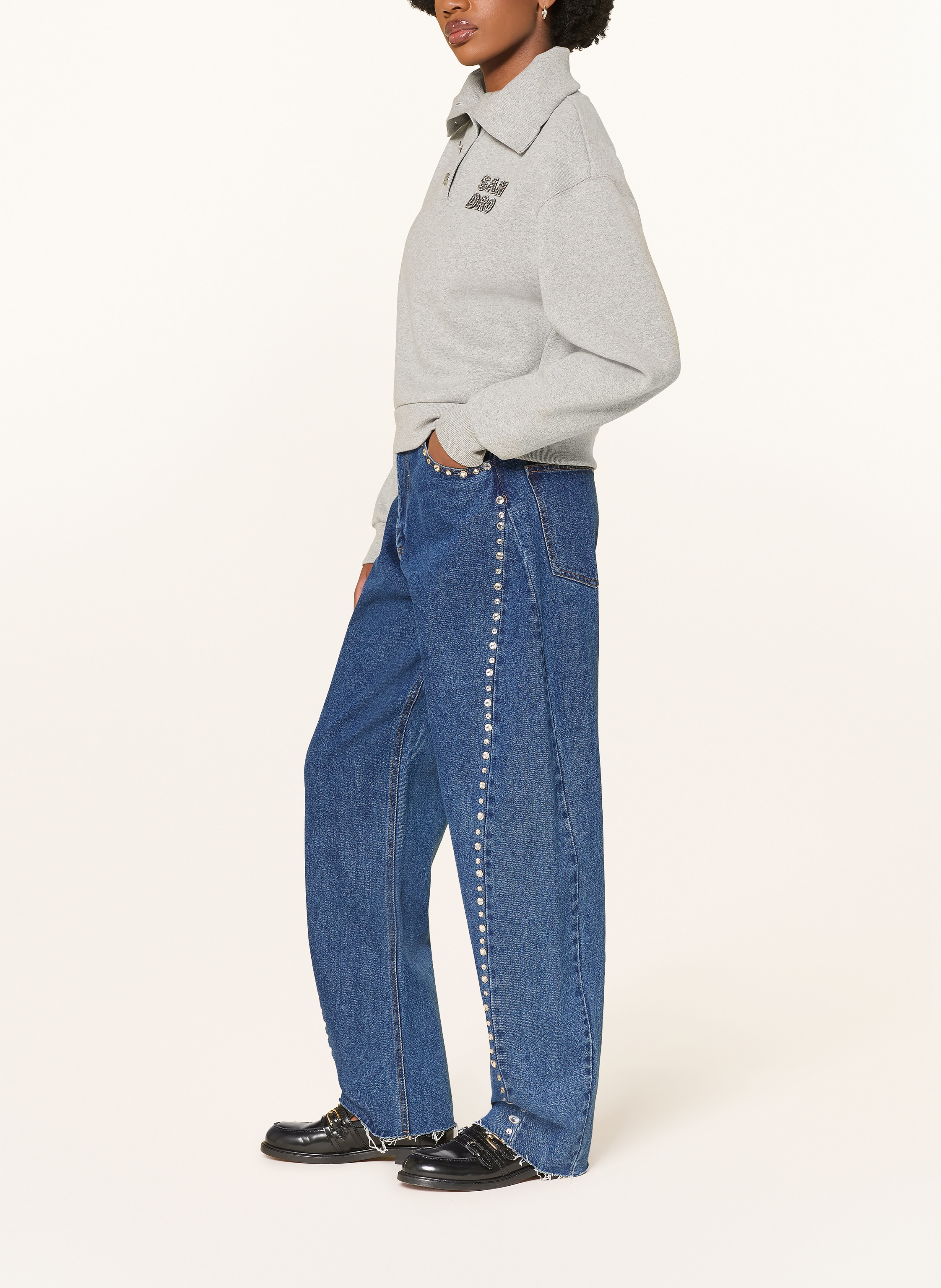 Thumbnail - Sandro Barrel Jeans Mit Schmucksteinen blau