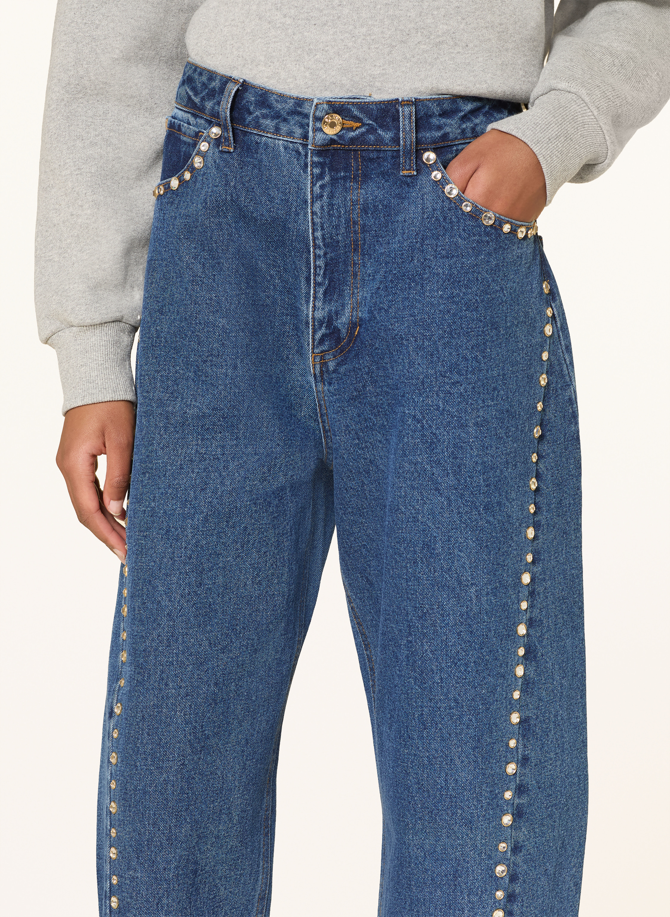 Thumbnail - Sandro Barrel Jeans Mit Schmucksteinen blau