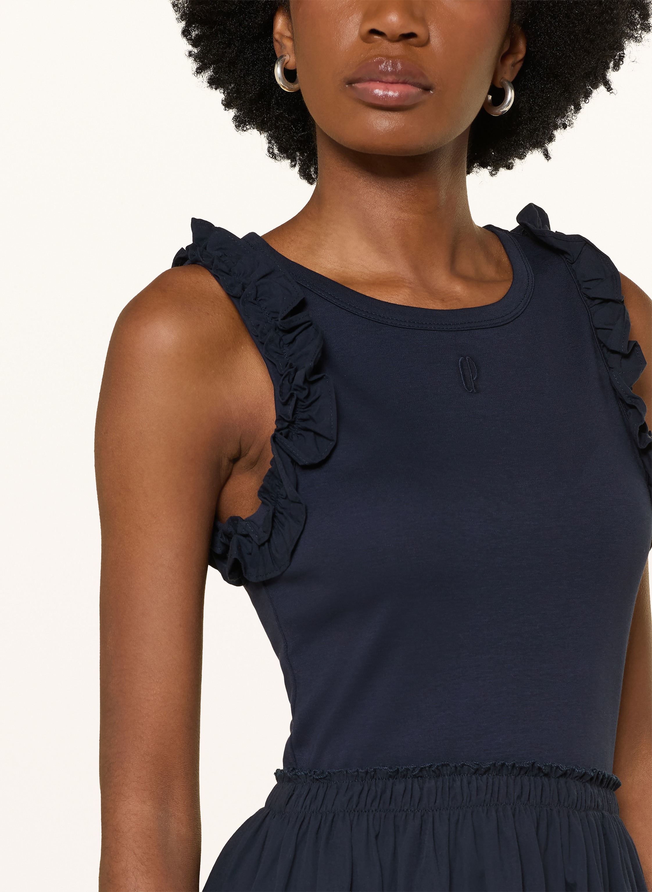 Thumbnail - Claudie Pierlot Kleid Im Materialmix Mit Rüschen blau