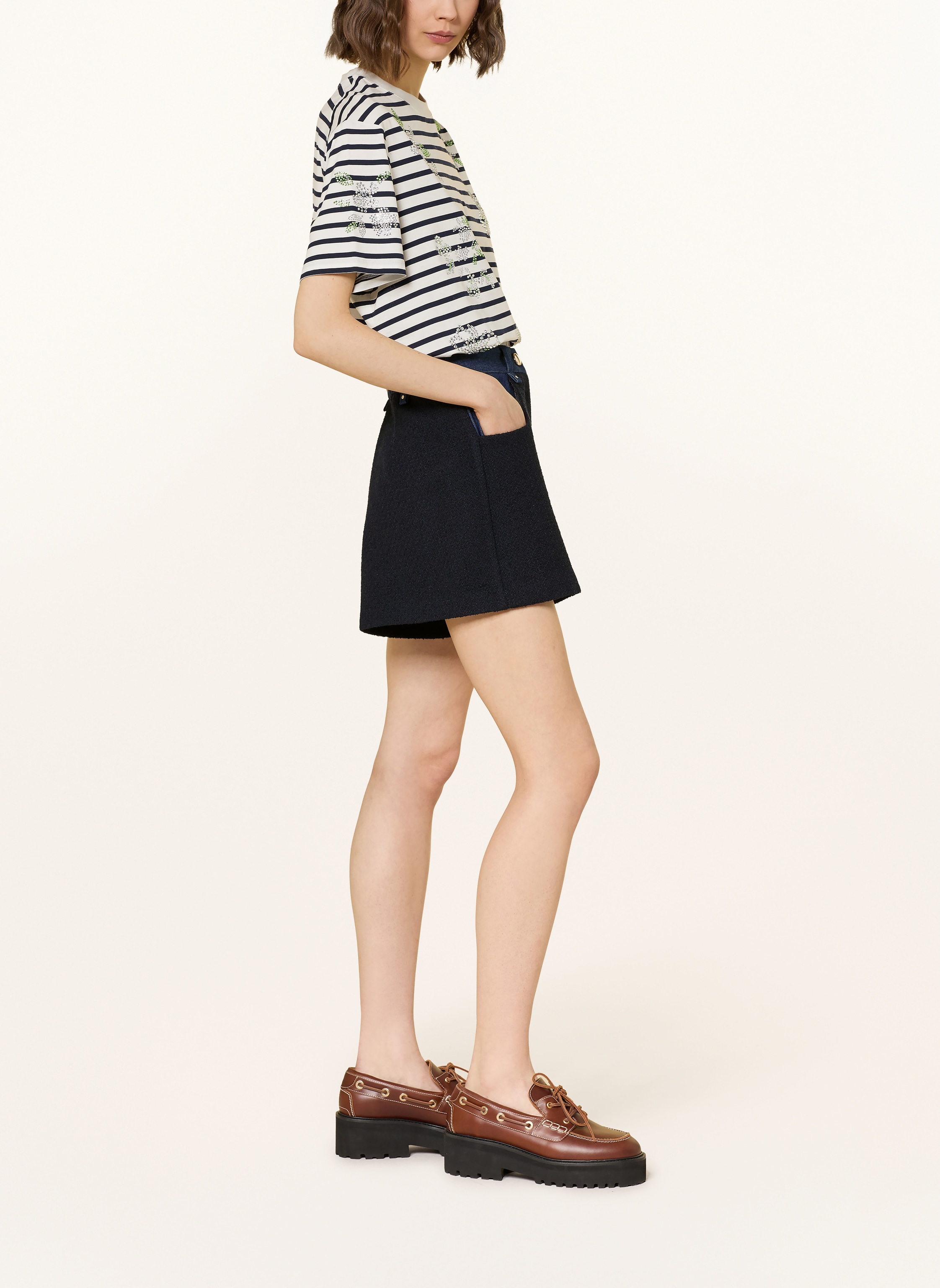 Thumbnail - Maje Tweed-Shorts Im Materialmix blau