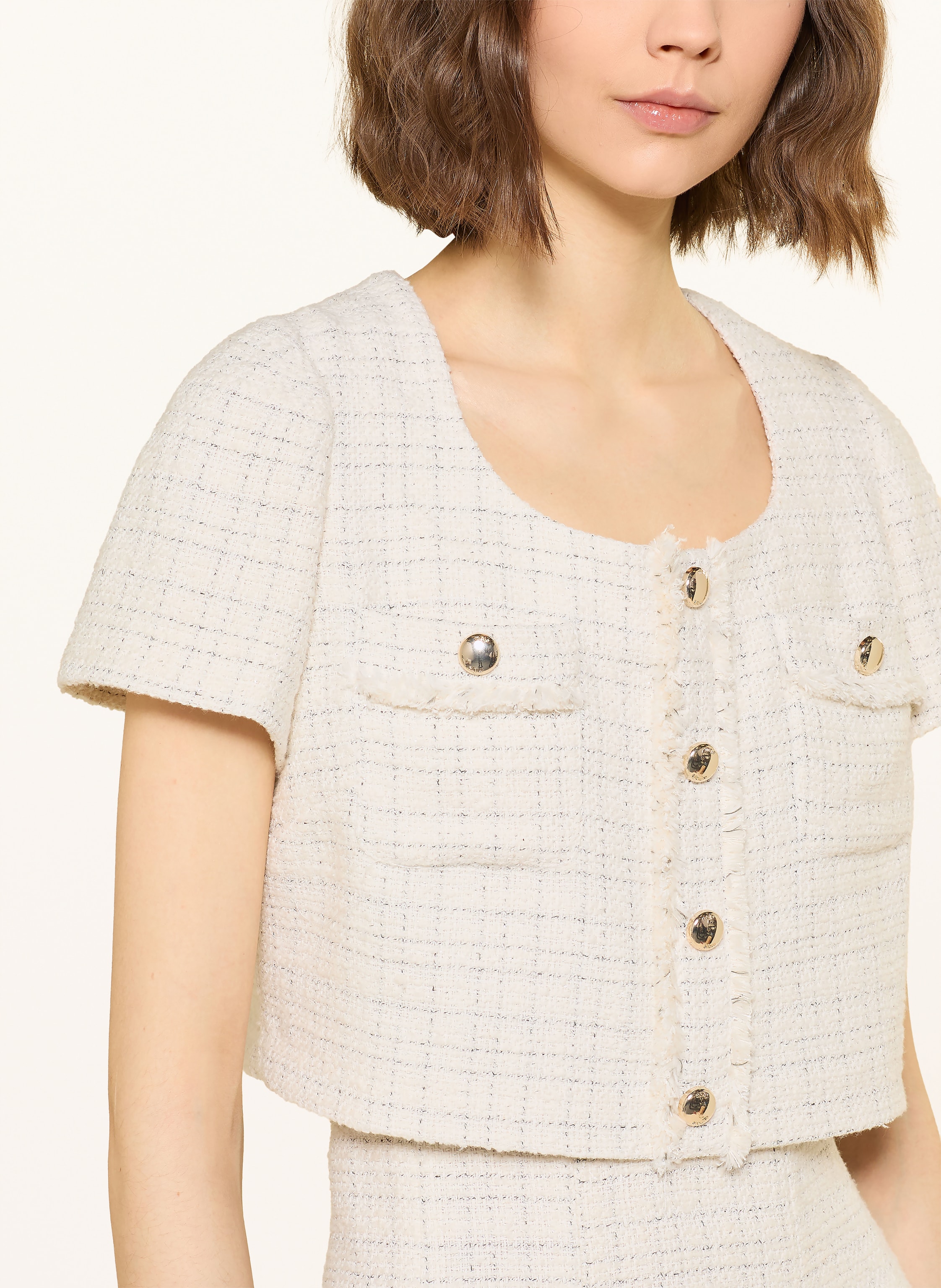 Thumbnail - Maje Set: Kleid Und Tweed-Blazer Mit Glitzergarn weiss