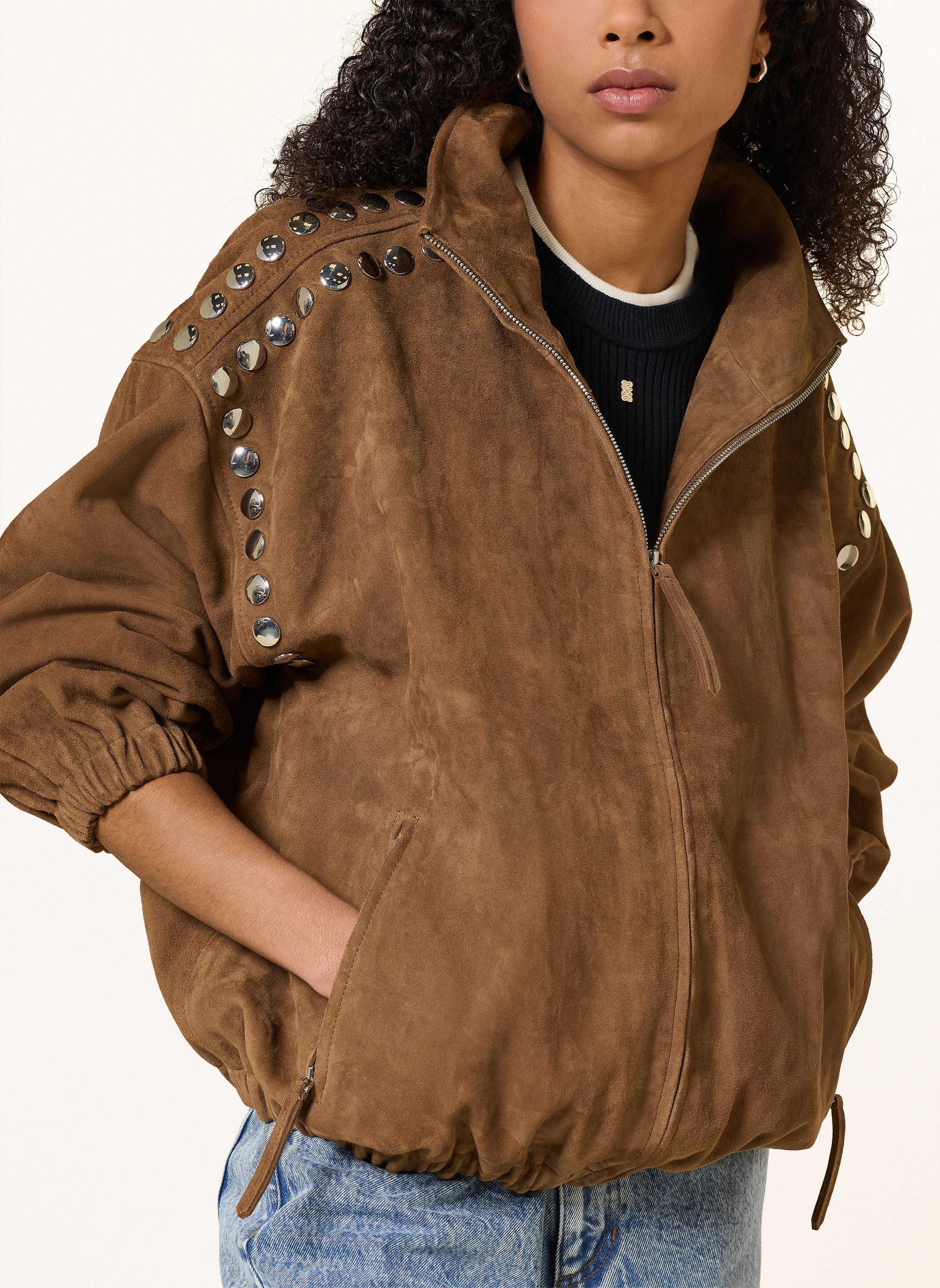 Thumbnail - Sandro Lederblouson Mit Nieten braun