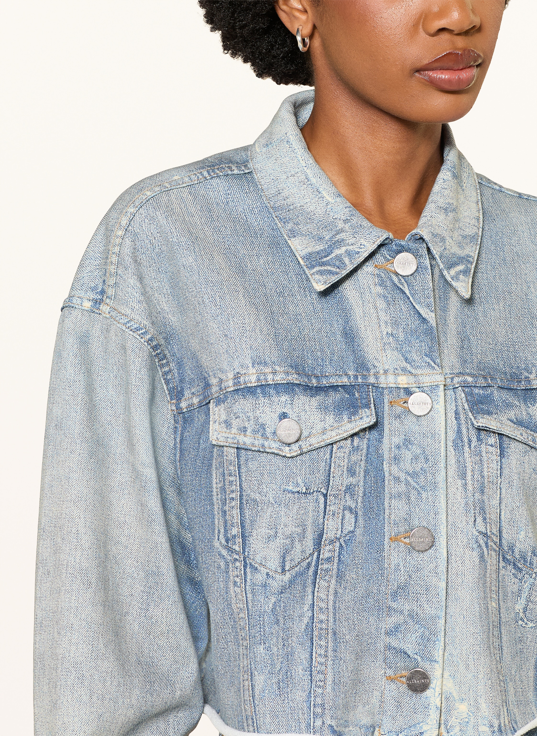 Thumbnail - Allsaints Sweatjacke Anders In Jeansoptik blau