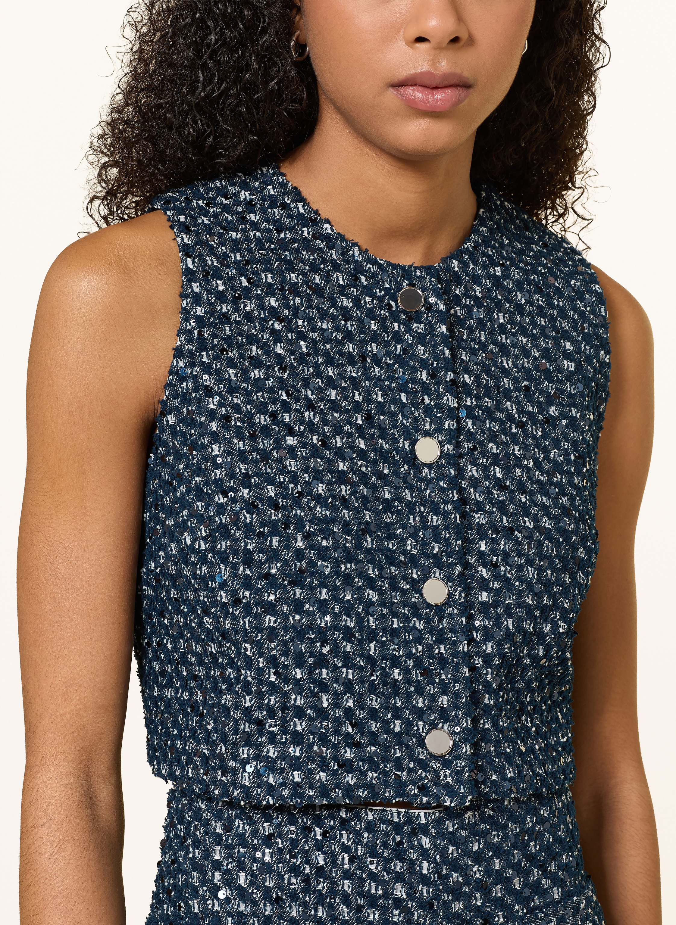 Thumbnail - Sandro Cropped-Blazerweste Mit Pailletten blau