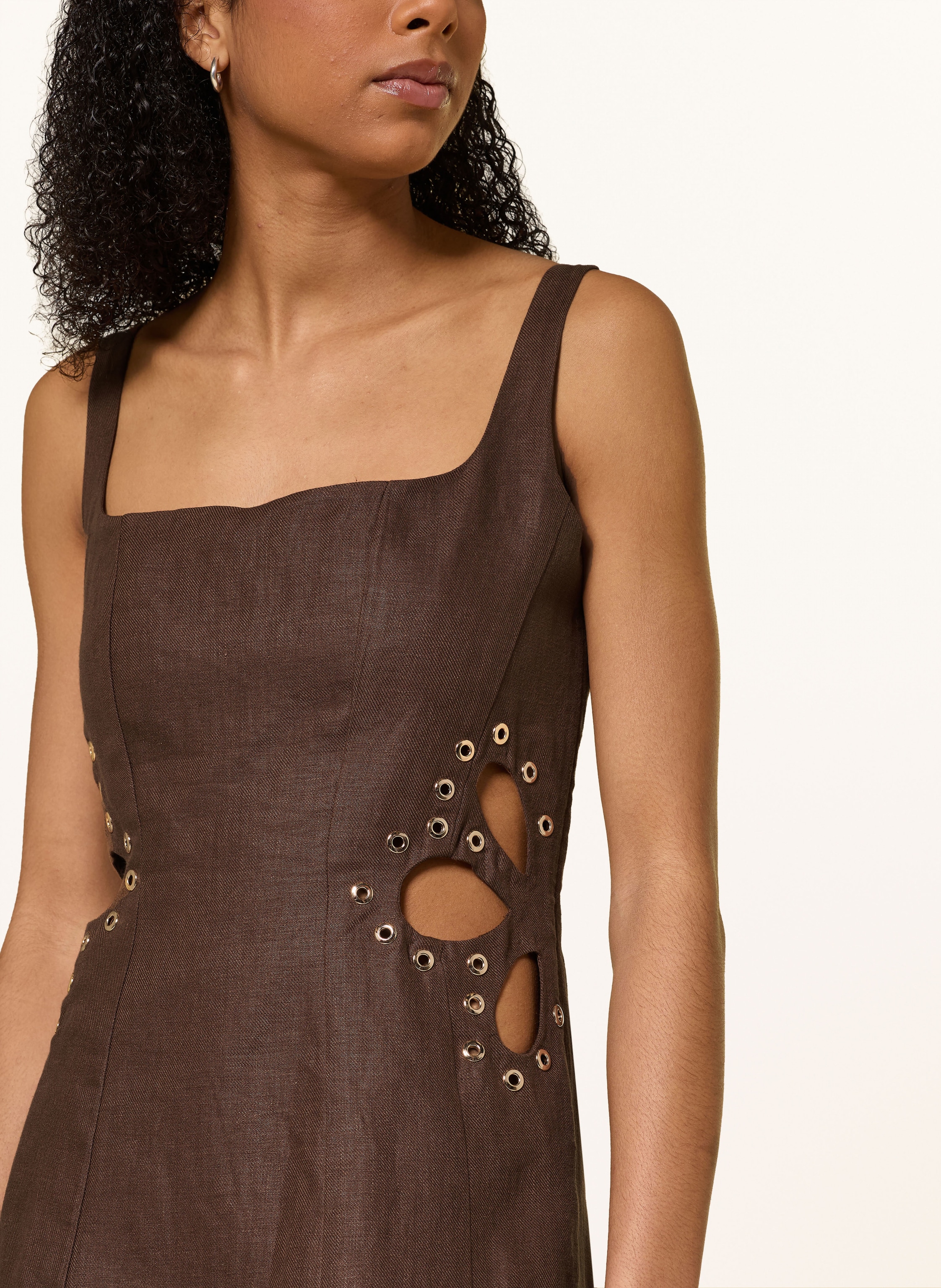 Thumbnail - Maje Leinenkleid Mit Nieten Und Cut-Outs braun