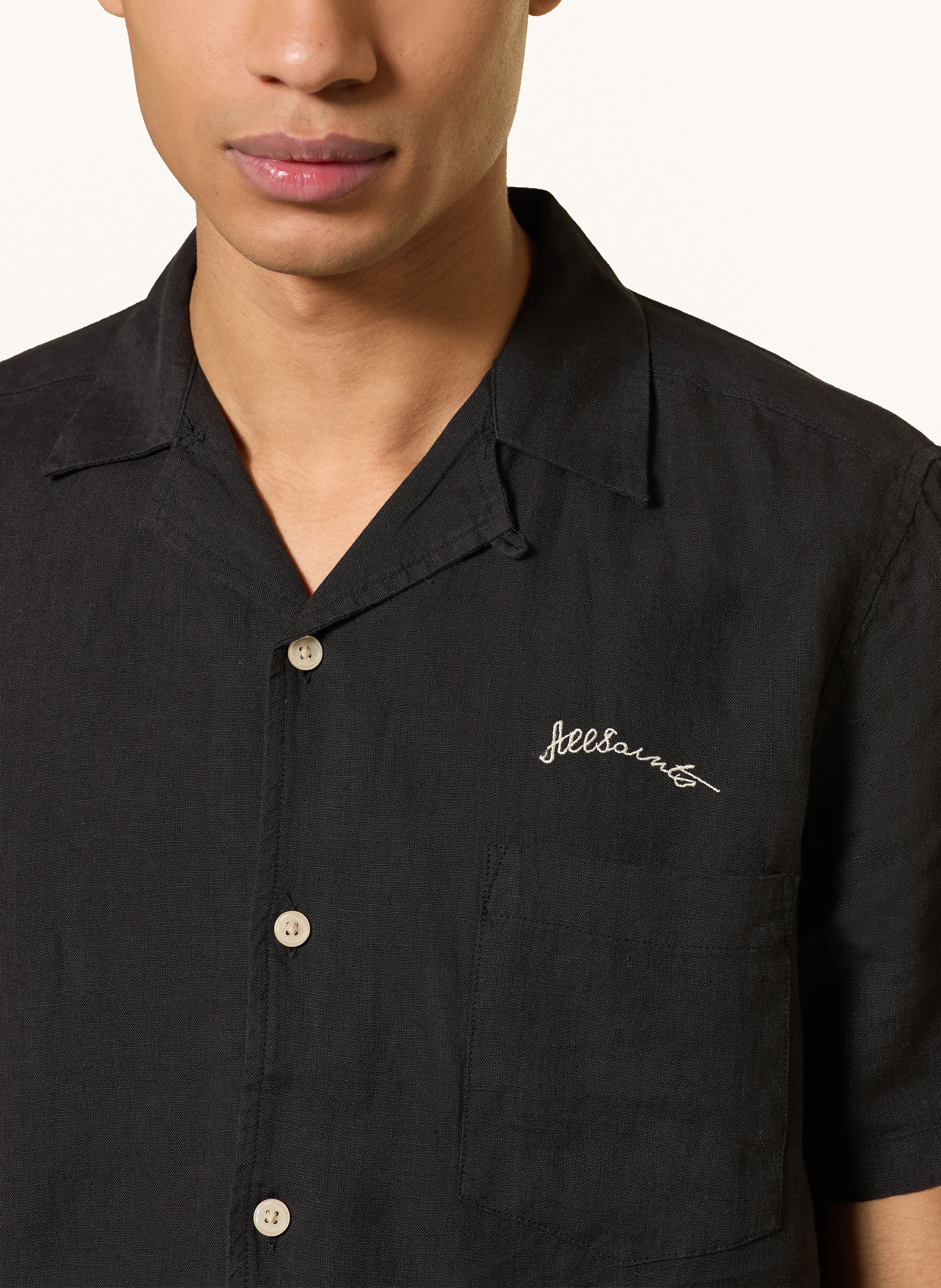 Thumbnail - Allsaints Resorthemd Wilder Boxy Fit Aus Leinen schwarz