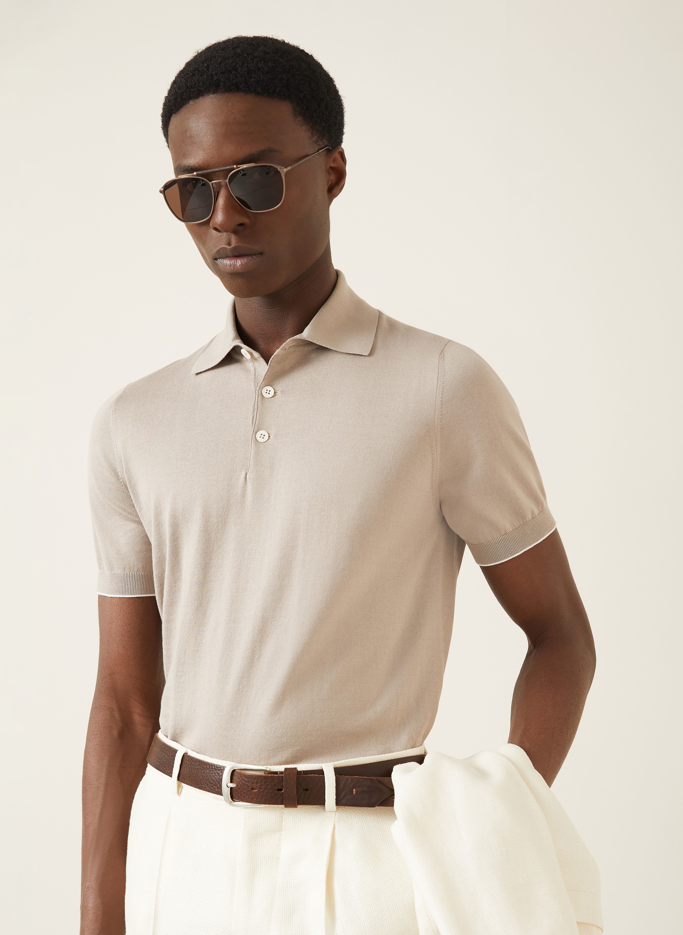 Thumbnail - Brunello Cucinelli Jersey-Poloshirt beige