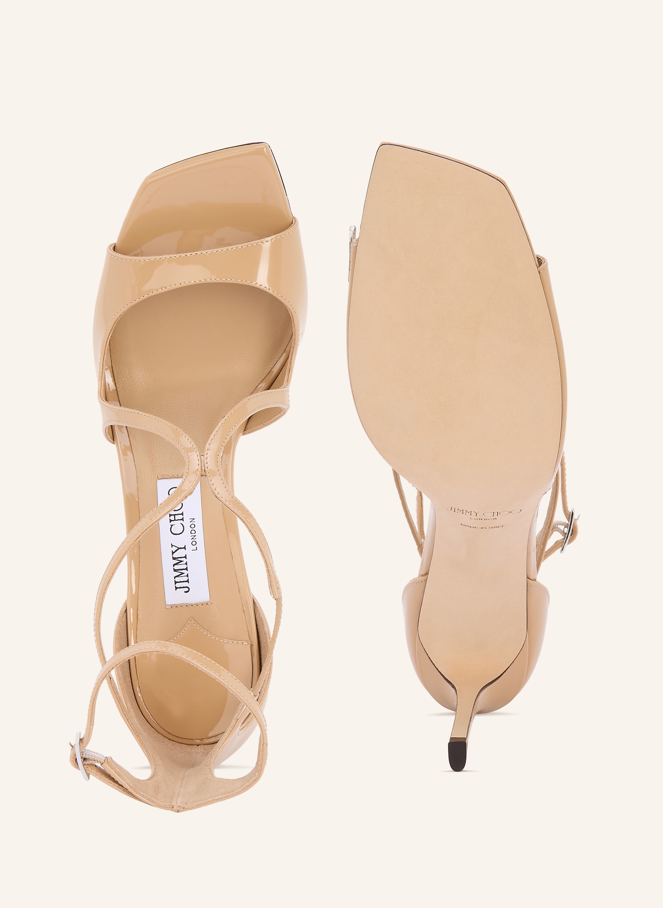 Thumbnail - Jimmy Choo Lacksandaletten Aiza 95 beige