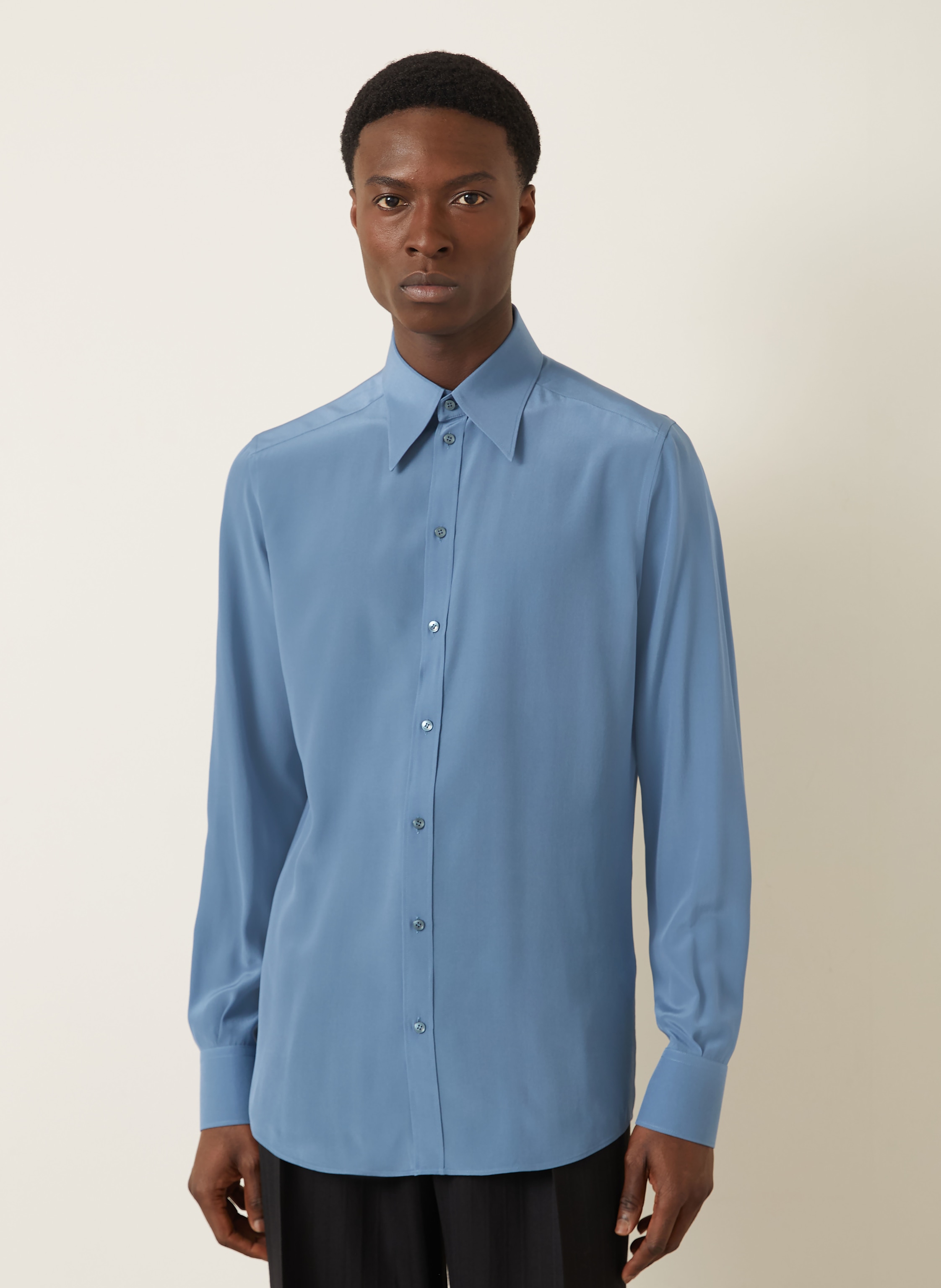 Thumbnail - Dolce & Gabbana Seidenhemd Slim Fit blau