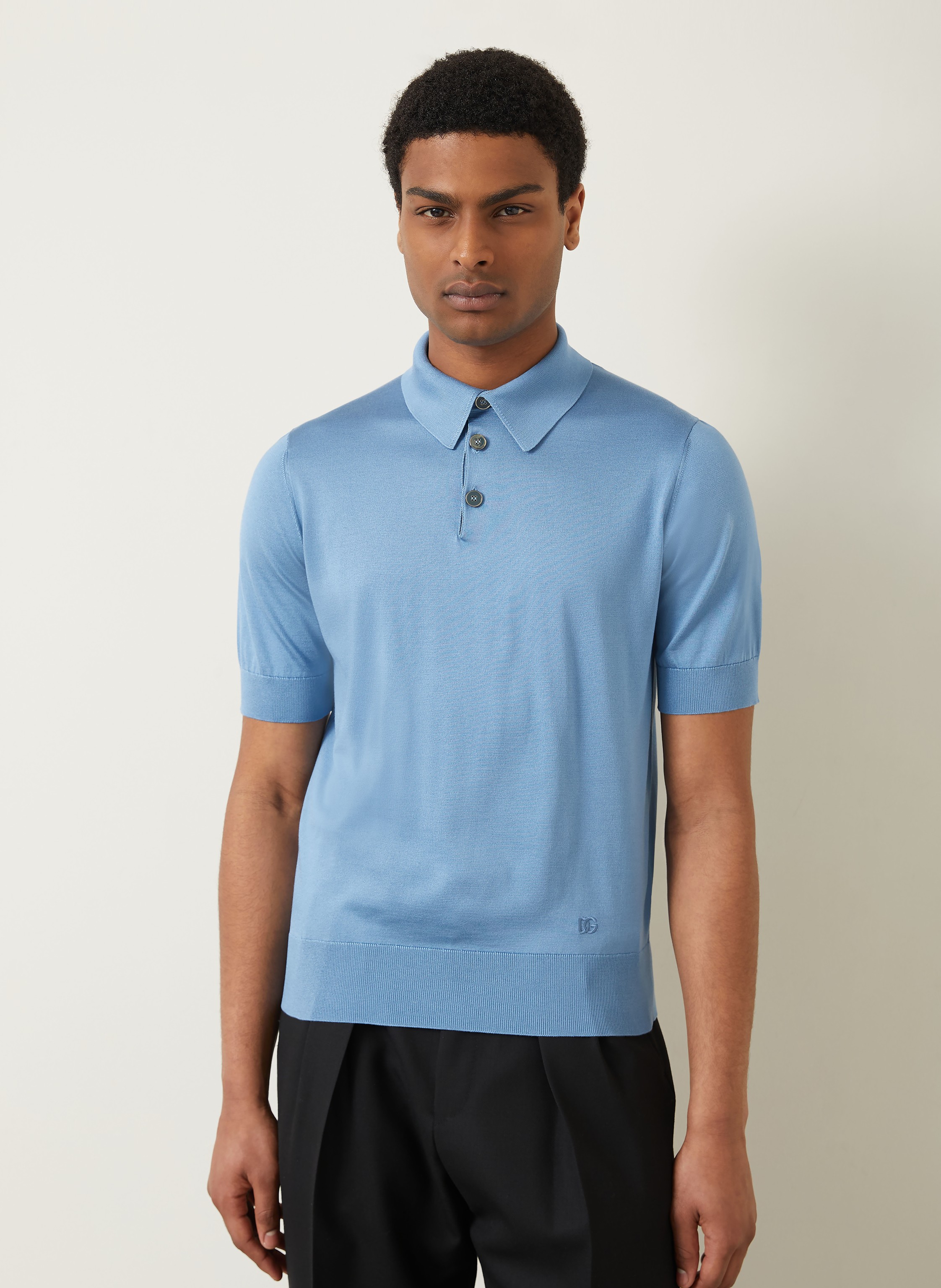 Thumbnail - Dolce & Gabbana Strick-Poloshirt Aus Seide blau