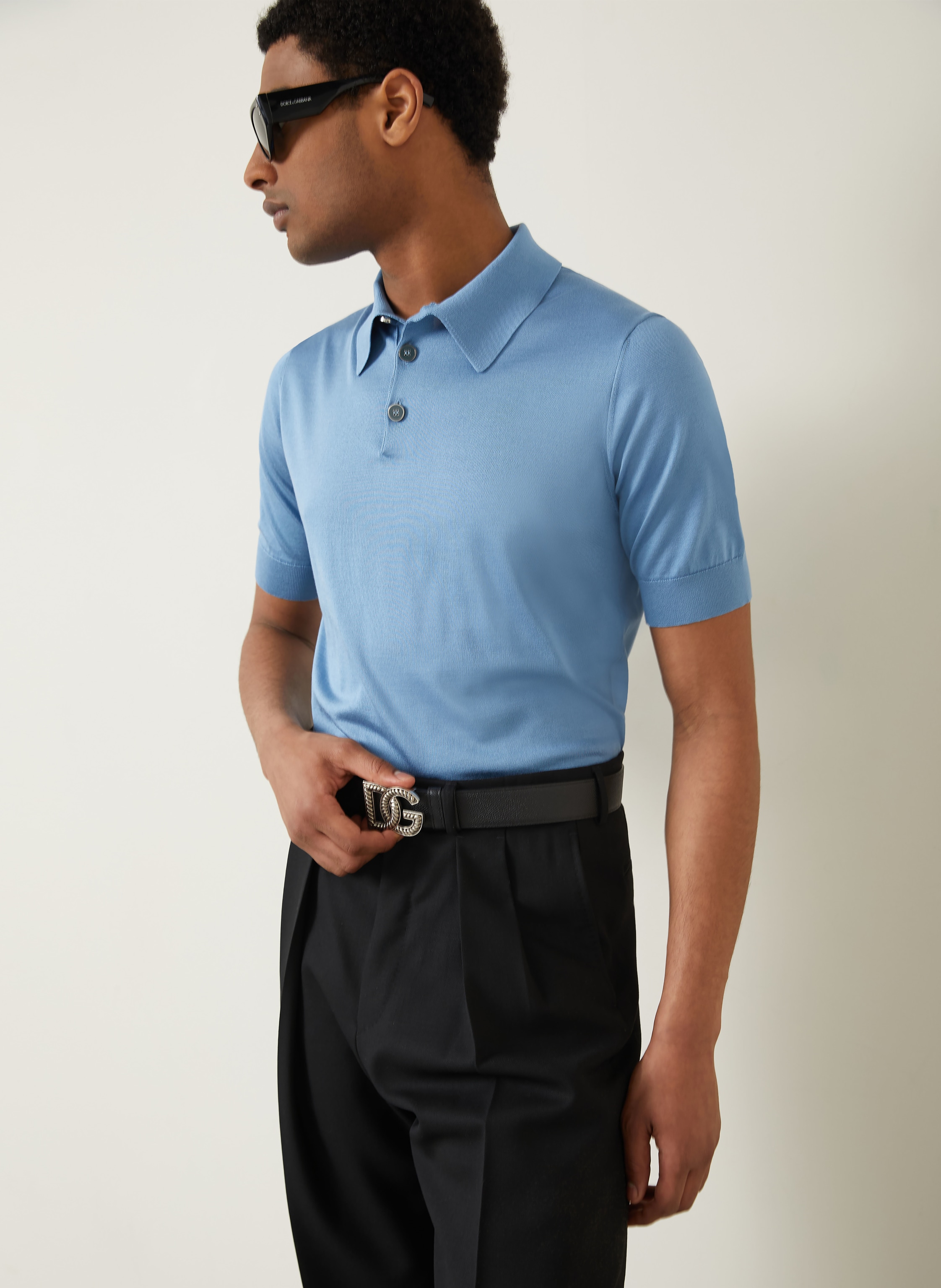 Thumbnail - Dolce & Gabbana Strick-Poloshirt Aus Seide blau