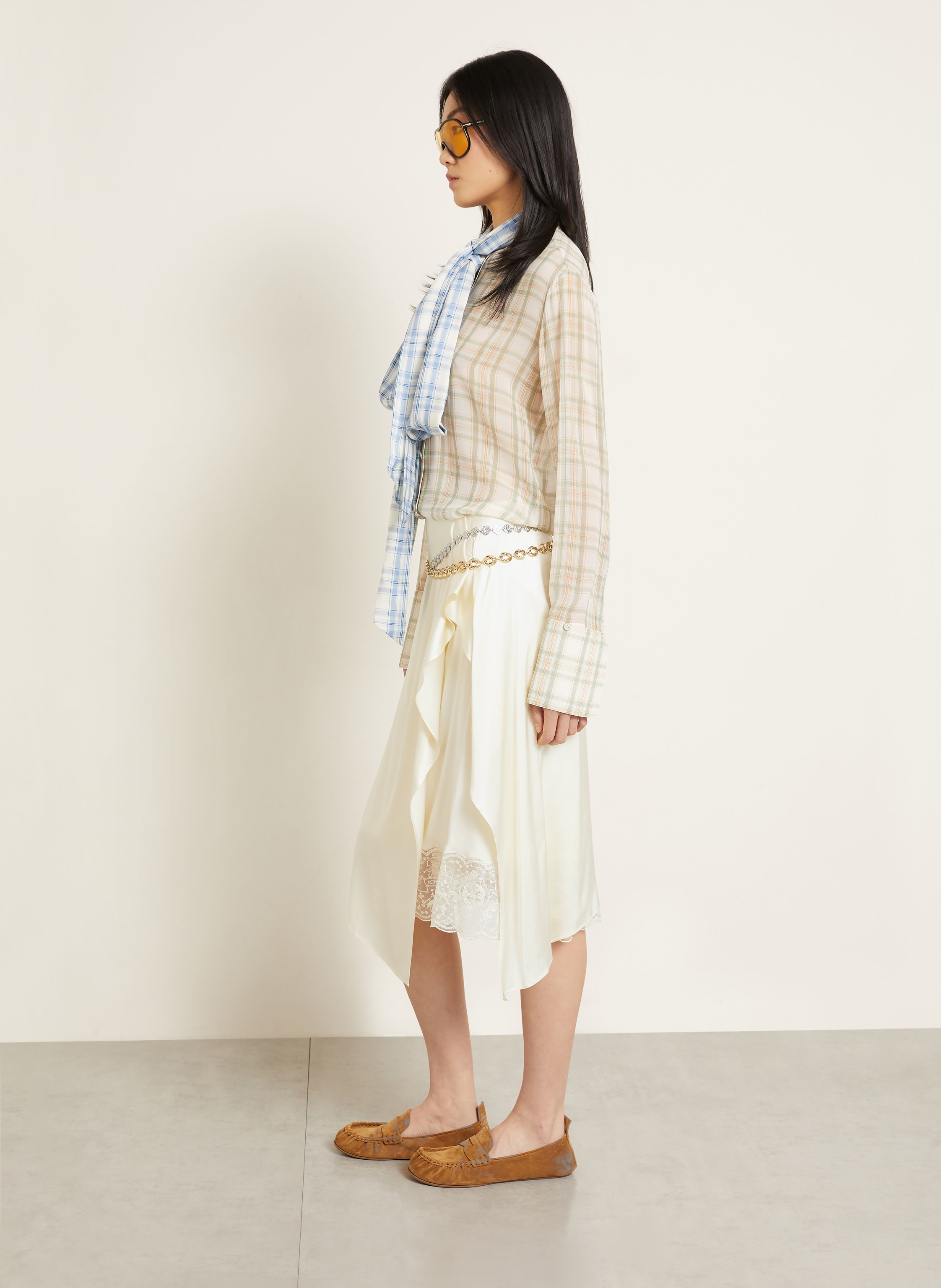 Thumbnail - Acne Studios Satinrock Mit Spitze beige