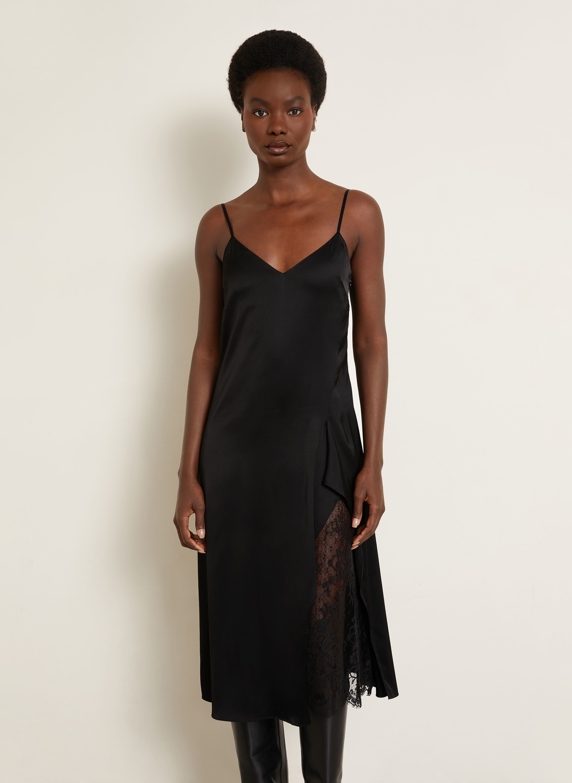 Thumbnail - Acne Studios Satinkleid Mit Spitze schwarz