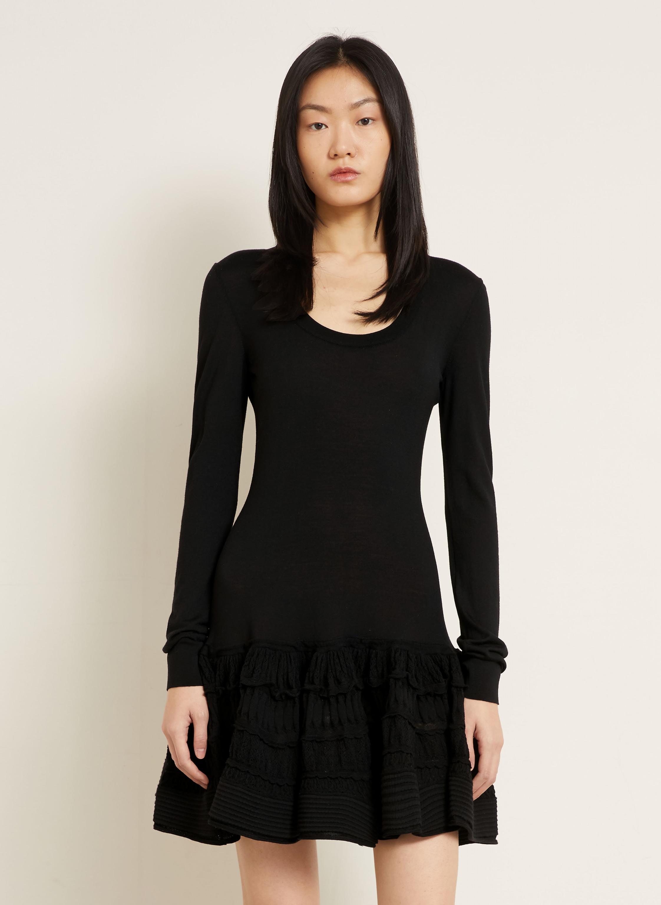 Thumbnail - Alaïa Strickkleid Mit Rüschen schwarz