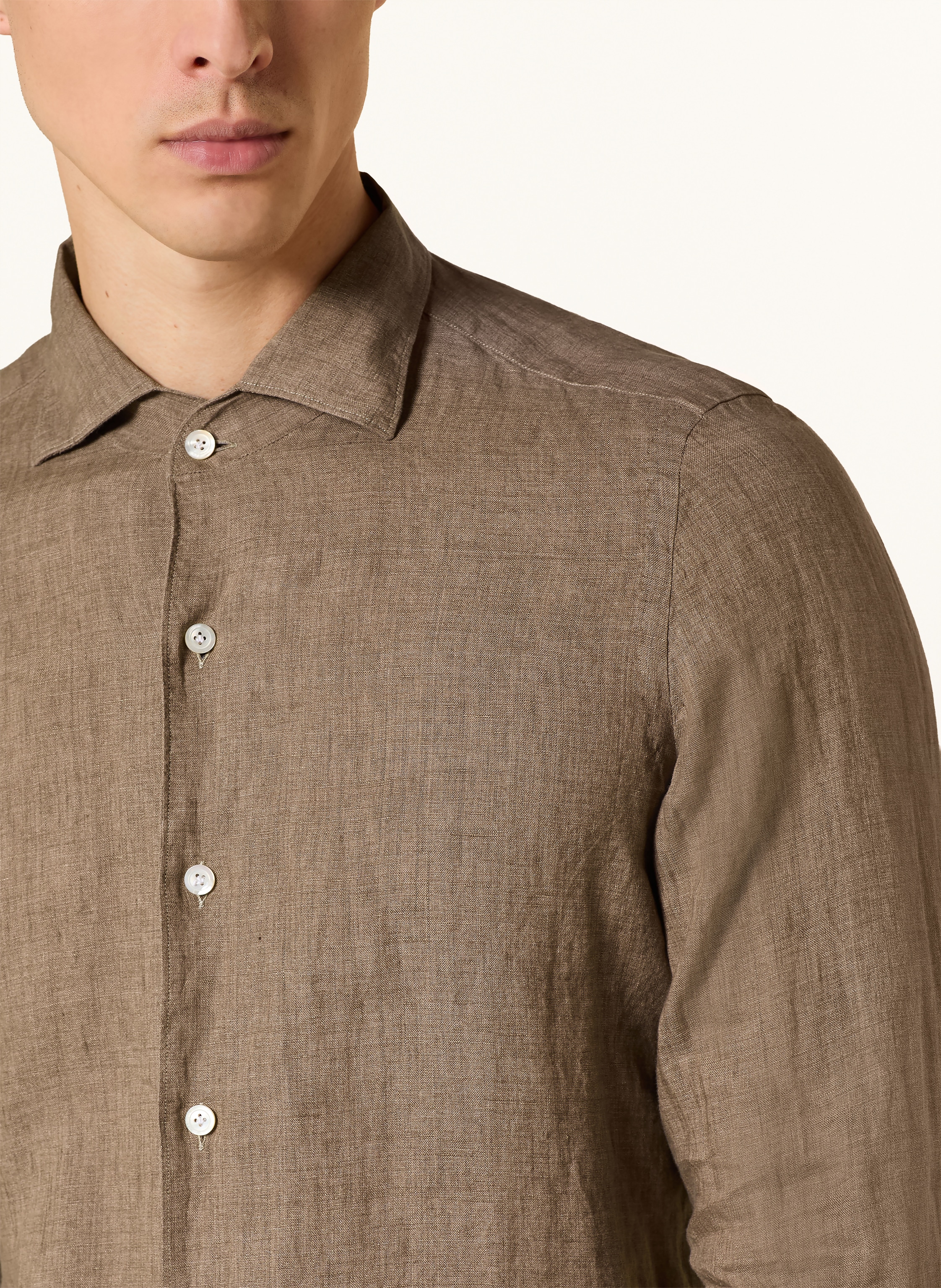 Thumbnail - Finamore 1925 Leinenhemd Tokyo Nico Regular Fit braun