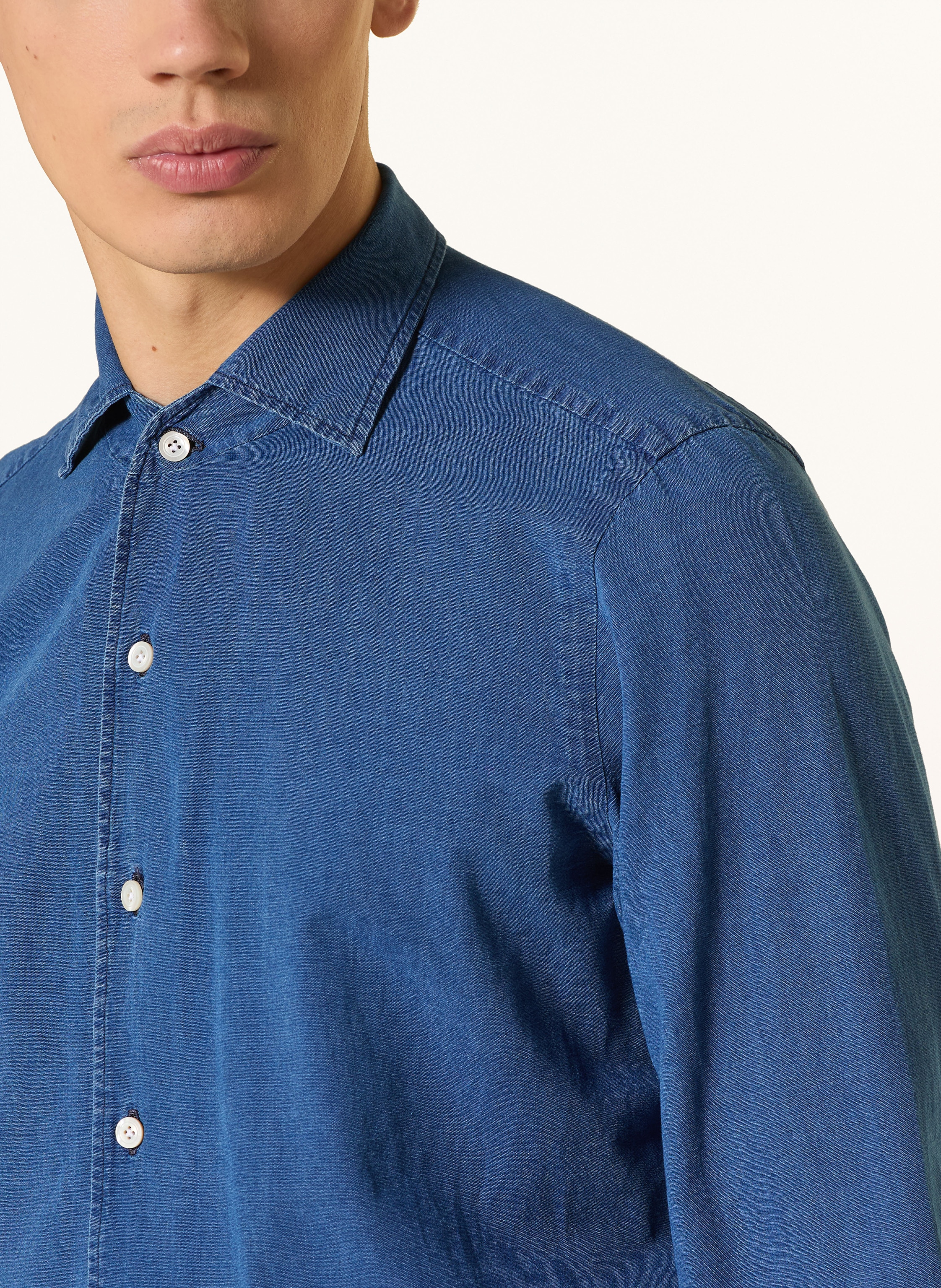 Thumbnail - Finamore 1925 Hemd Napoli Nico Regular Fit In Jeansoptik blau