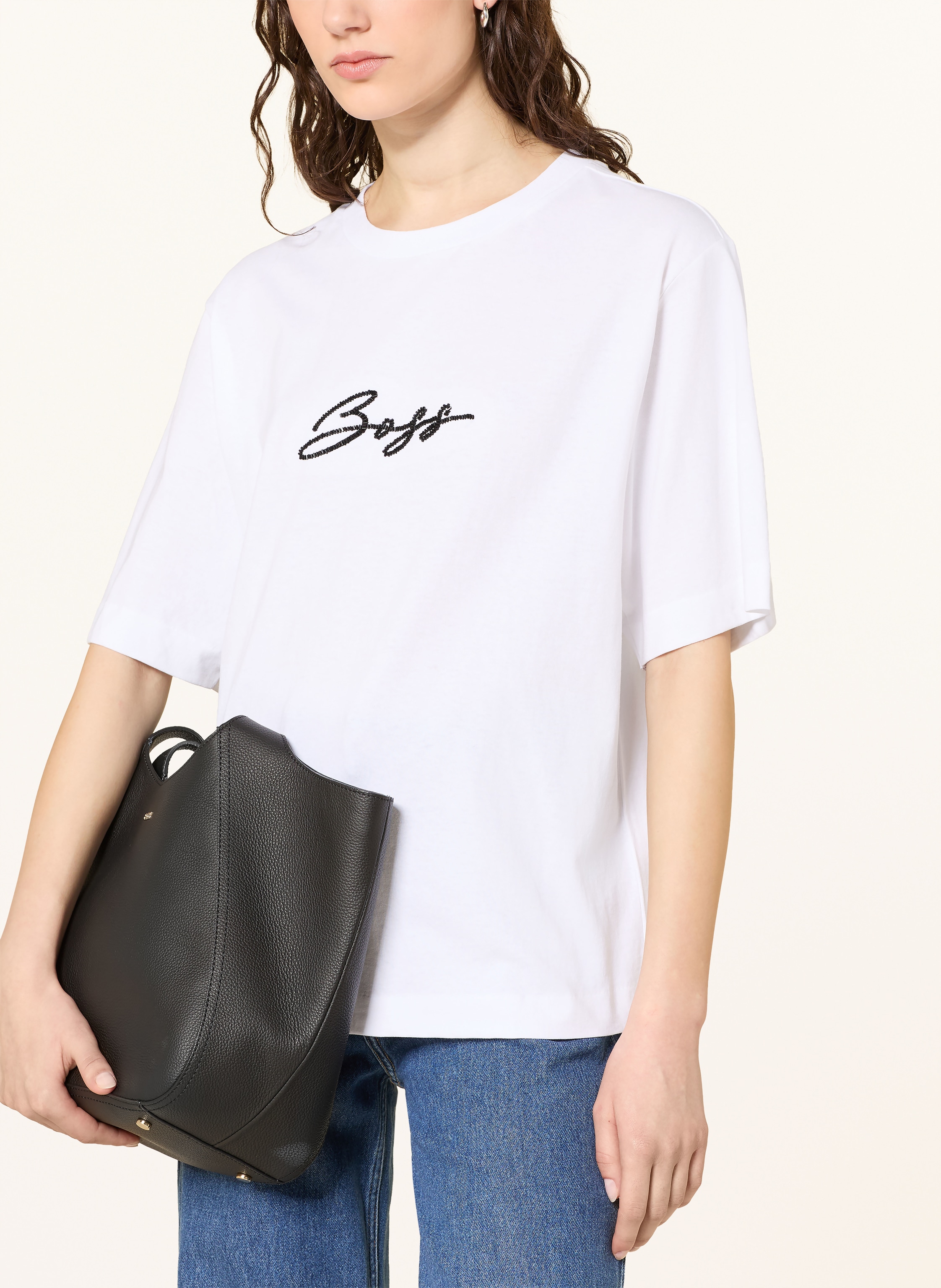 Thumbnail - Boss T-Shirt Eregular Mit Schmuckperlen weiss