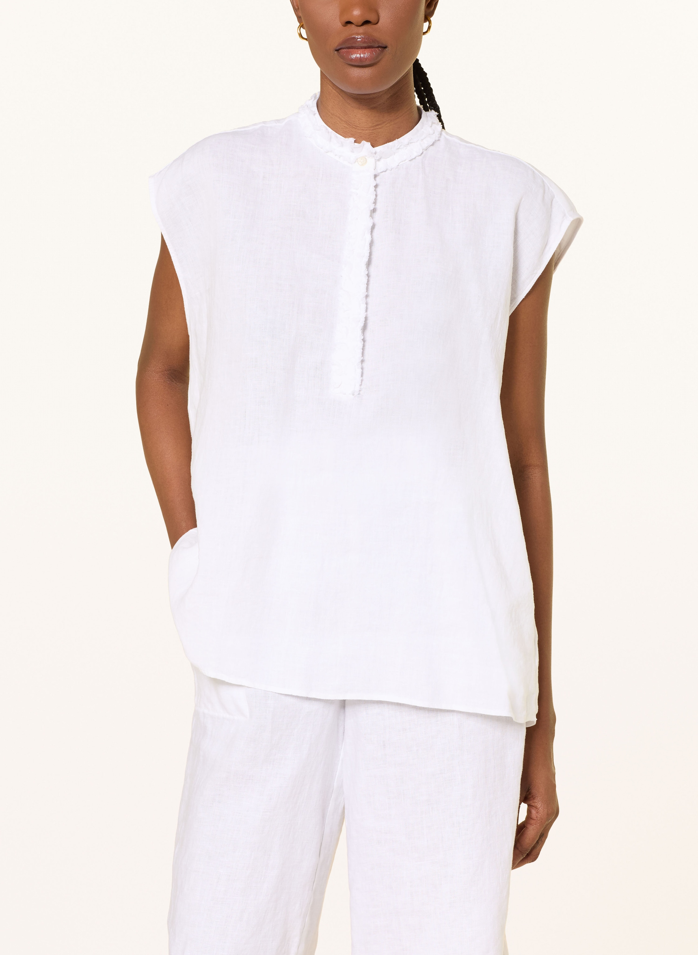 Thumbnail - Soluzione Blusenshirt Aus Leinen Mit Rüschen weiss