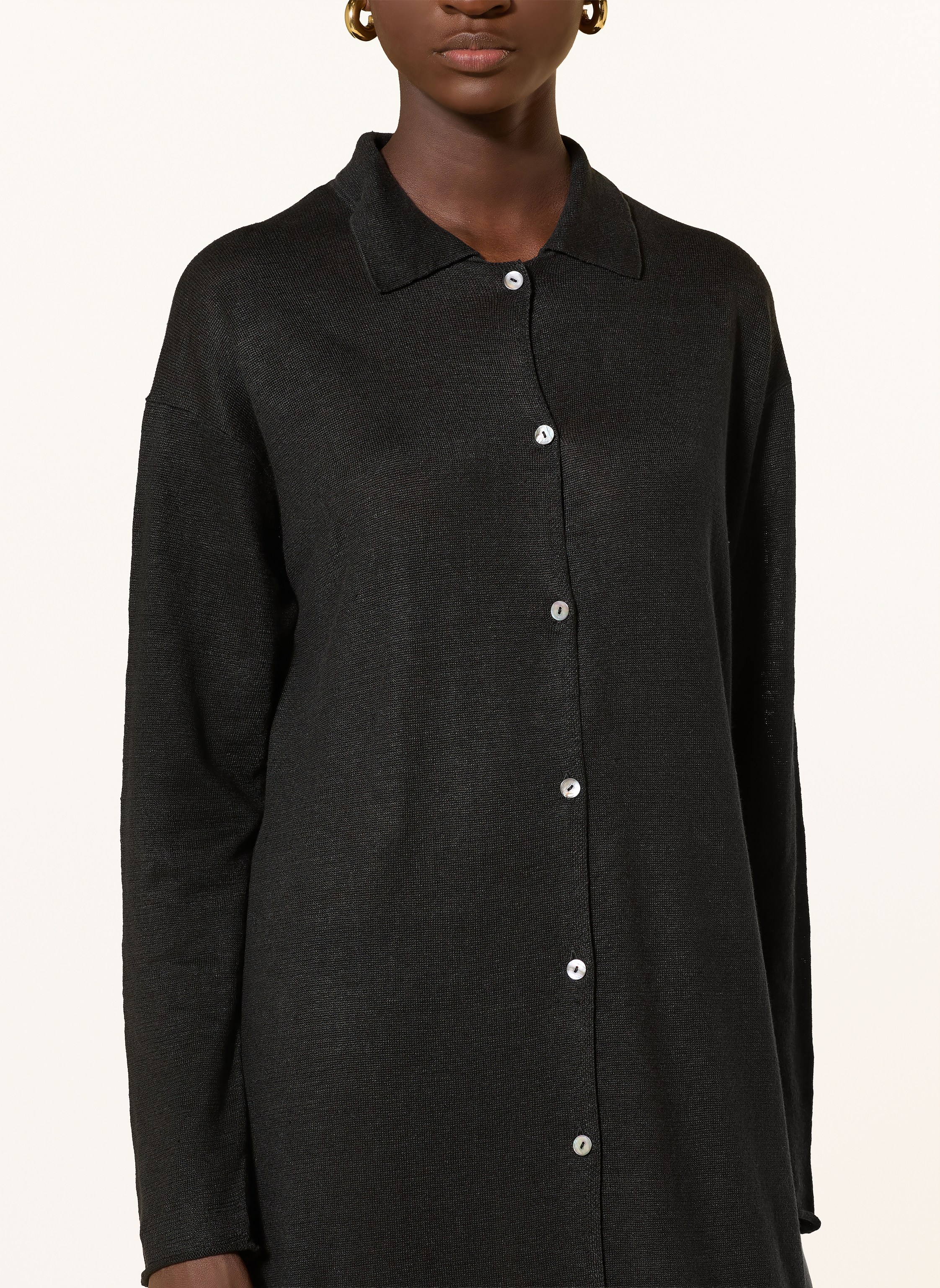 Thumbnail - Darling Harbour Strickmantel Aus Leinen schwarz