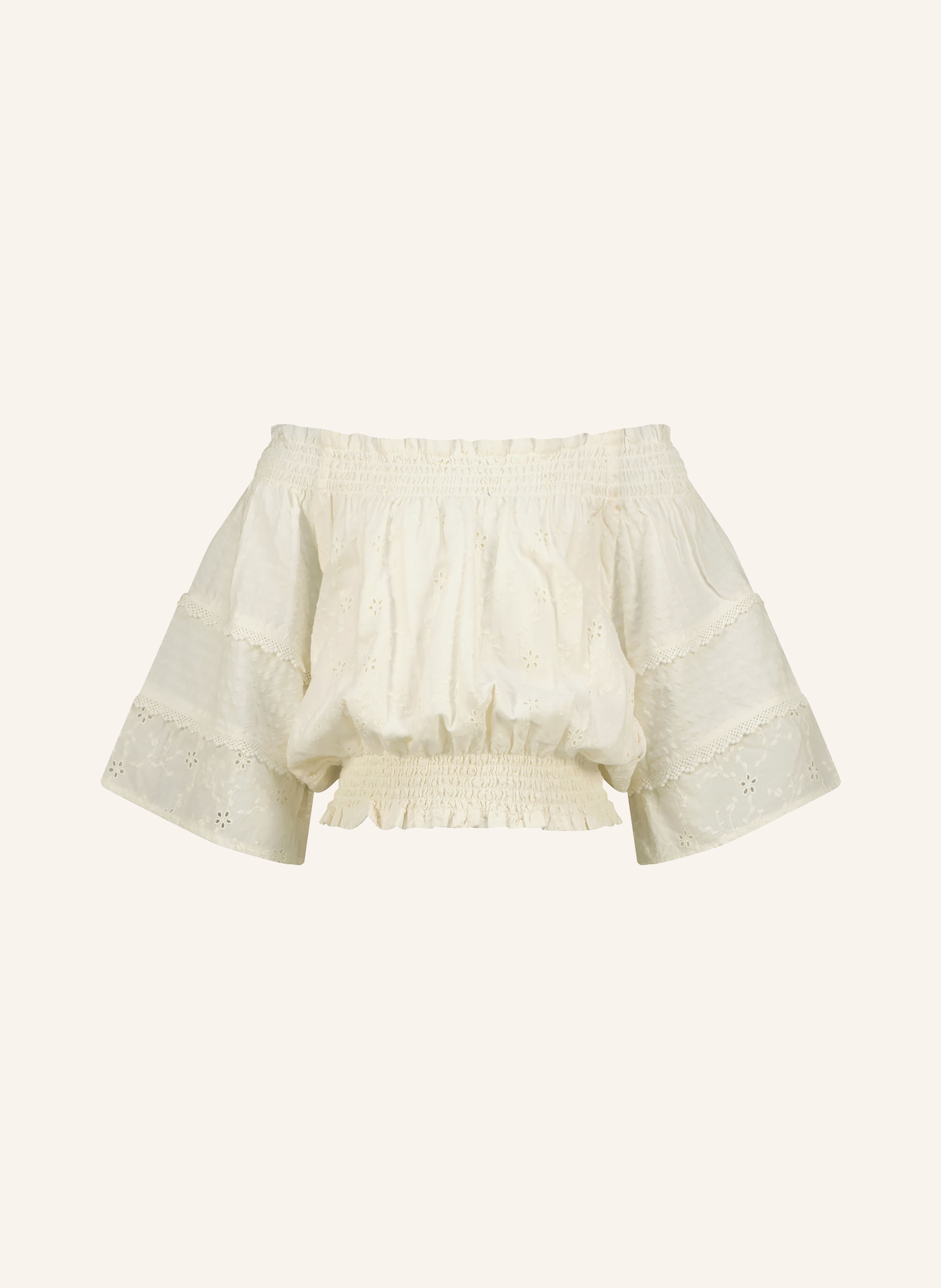 Vingino Off-Shoulder-Bluse Lilianne Mit Lochspitze Und Rüschen weiss