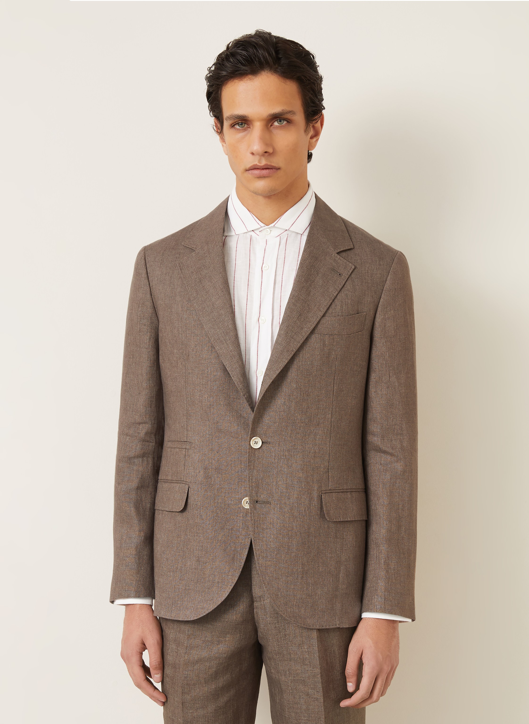 Thumbnail - Brunello Cucinelli Anzugsakko Extra Slim Fit Aus Leinen braun