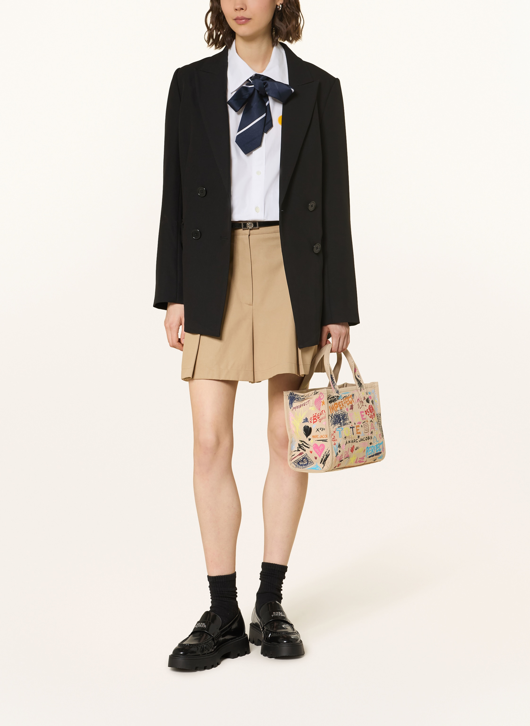 Thumbnail - Marc Jacobs Umhängetasche The Punk Scribble Canvas Small Tote Bag beige