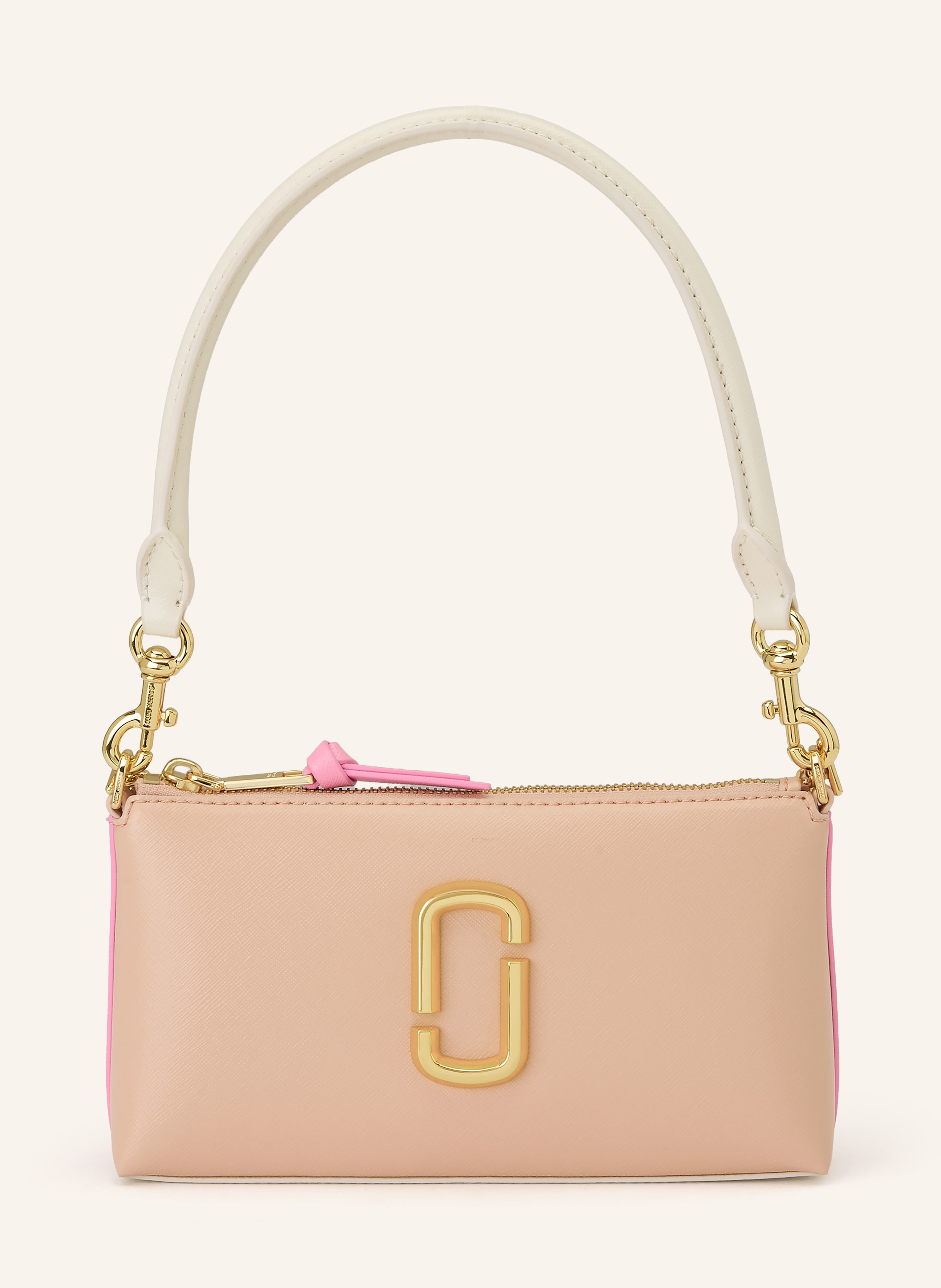 Marc Jacobs Zwei Kartenfächer. Abnehmbare Schulterkette. Abnehmbarer Schulterriemen. Reißverschluss. Innen ein Hauptfach. Label-Detail. Saffiano-Leder. Bicolor-Design in rosé / gold / pink